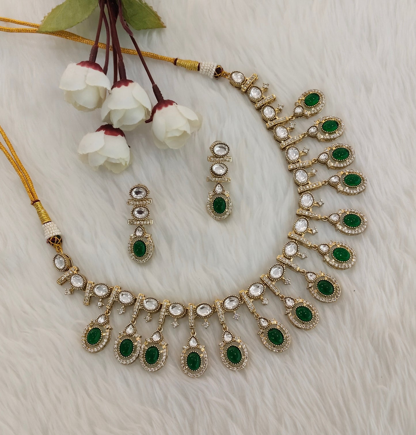Green Gold Moissanite Kundan Necklace Jewellery Sonalika Set