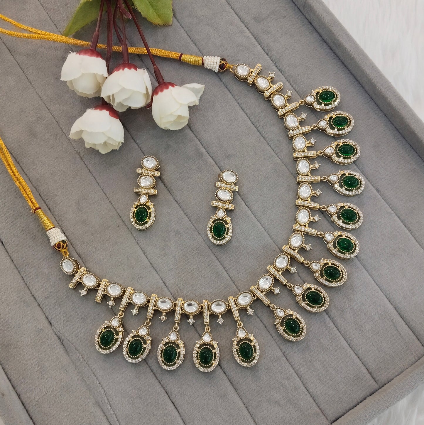 Green Gold Moissanite Kundan Necklace Jewellery Sonalika Set