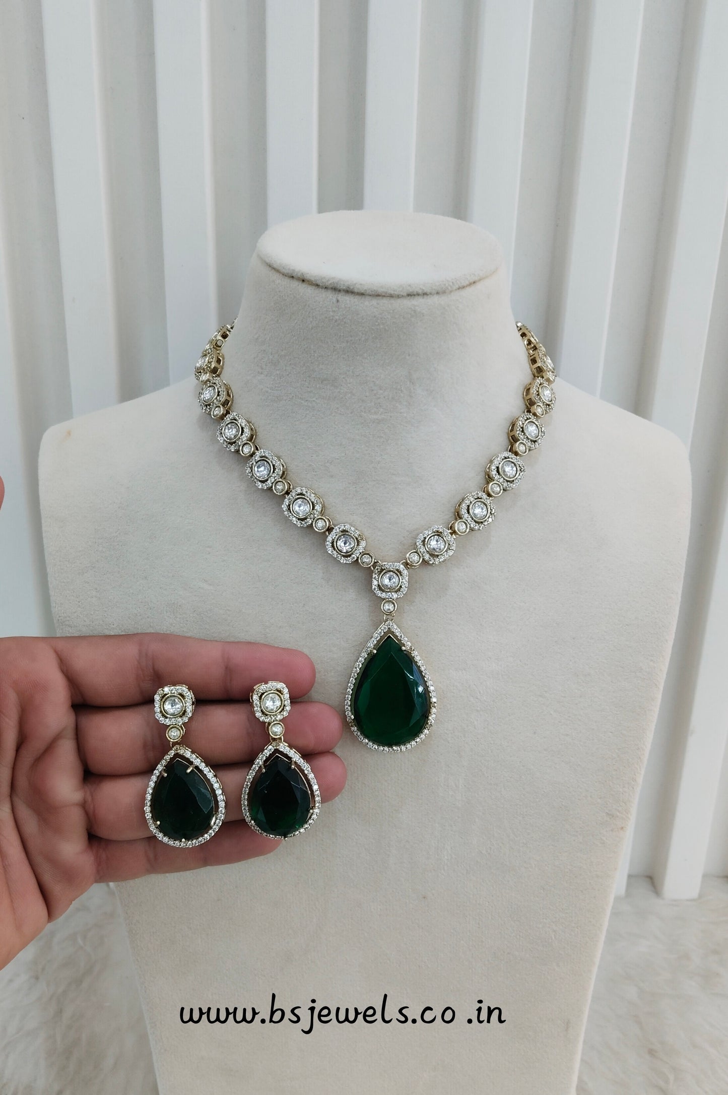 Green Gold Moissanite Kundan Necklace Jewellery Sonalika Set