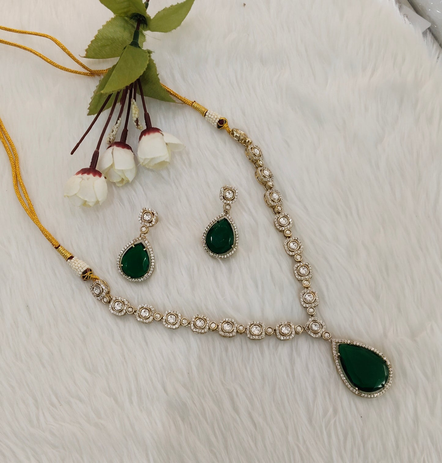 Green Gold Moissanite Kundan Necklace Jewellery Sonalika Set