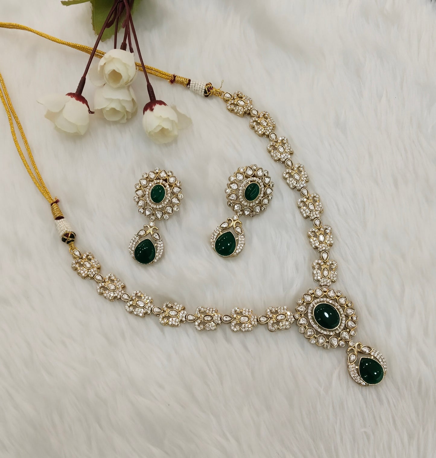 Green Gold Moissanite Kundan Necklace Jewellery Sonalika Set