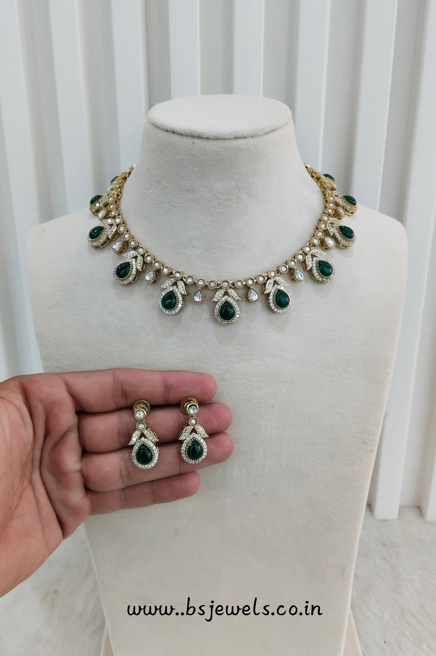 Green Gold Moissanite Kundan Necklace Jewellery Barkat Set