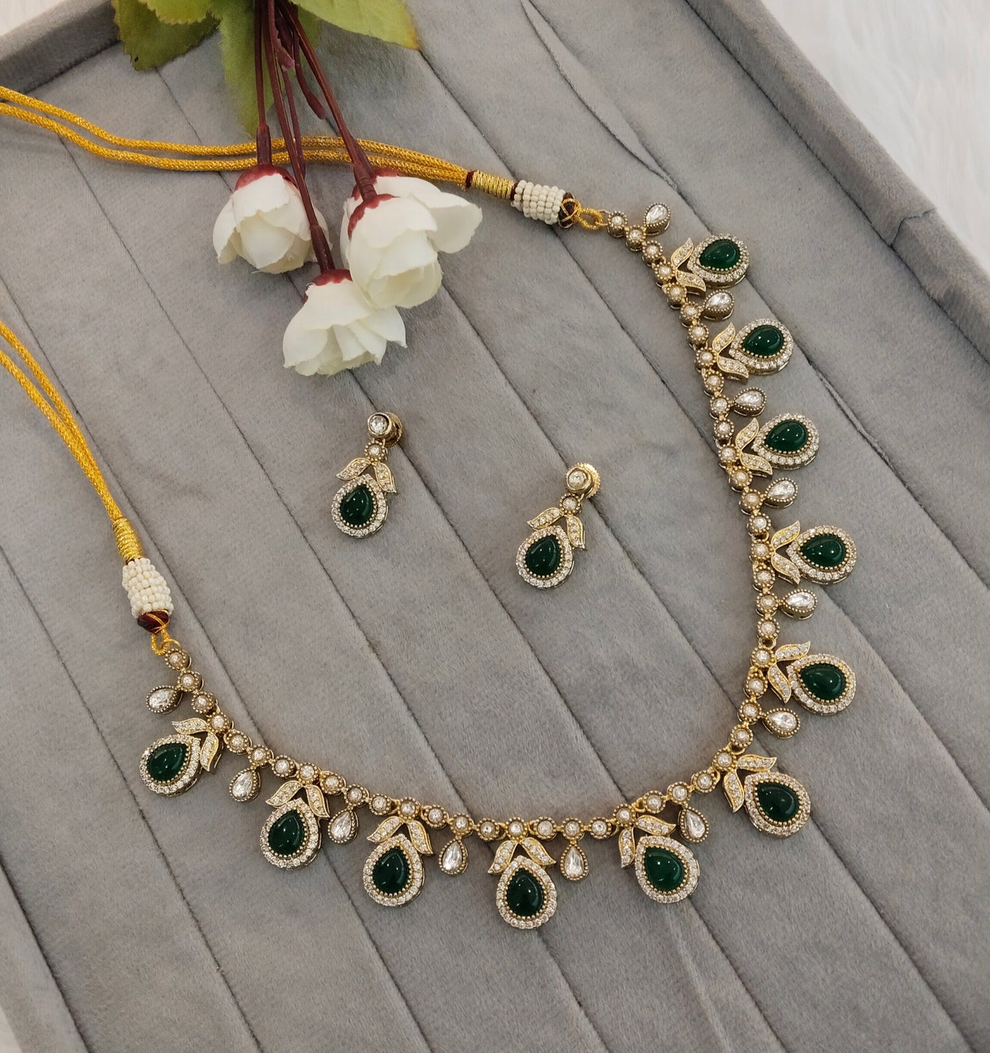 Green Gold Moissanite Kundan Necklace Jewellery Barkat Set