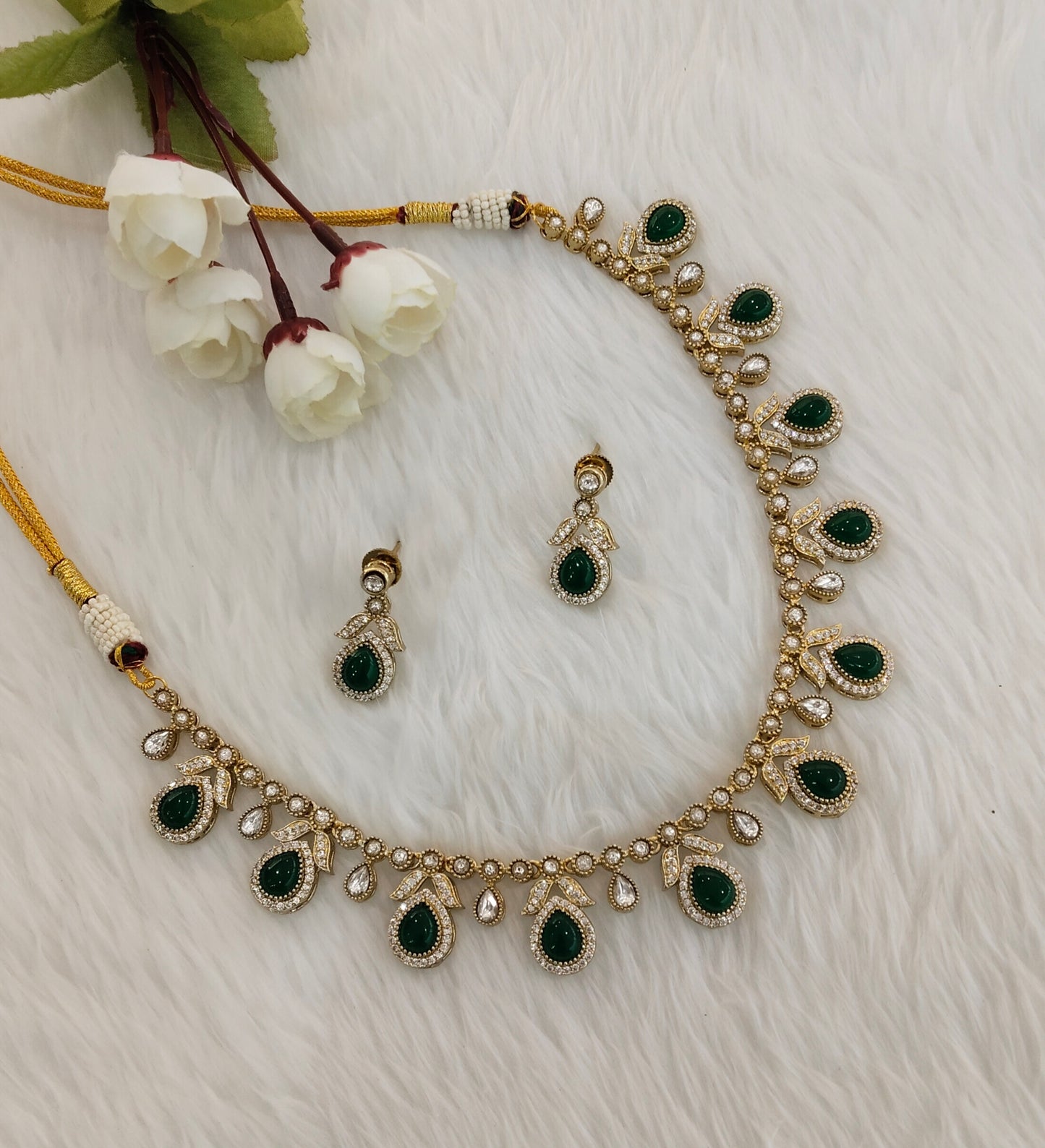 Green Gold Moissanite Kundan Necklace Jewellery Barkat Set