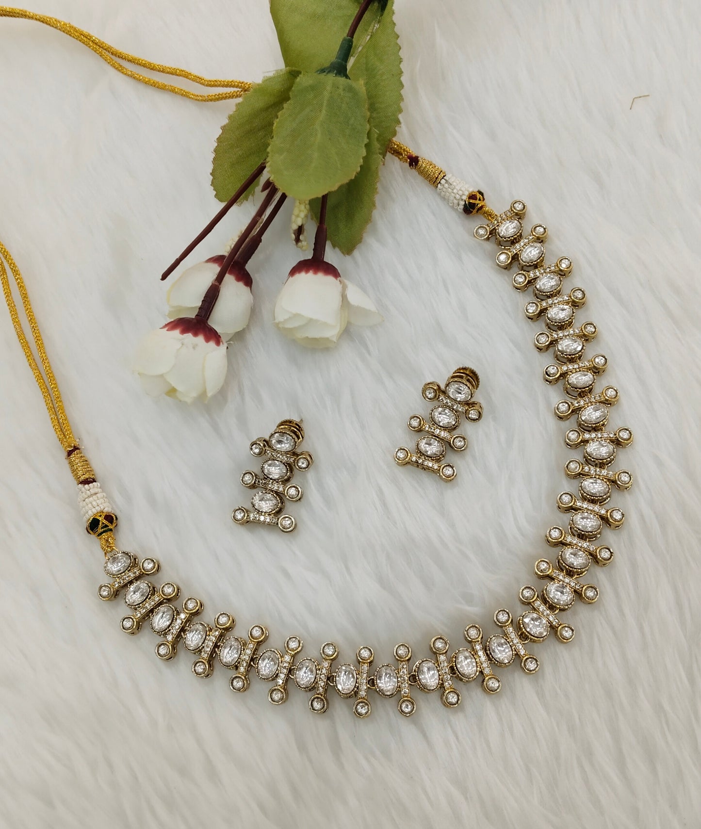 White Gold Moissanite Kundan Necklace Jewellery Massy Set
