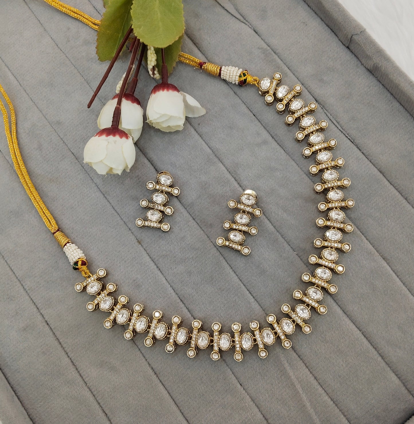White Gold Moissanite Kundan Necklace Jewellery Massy Set