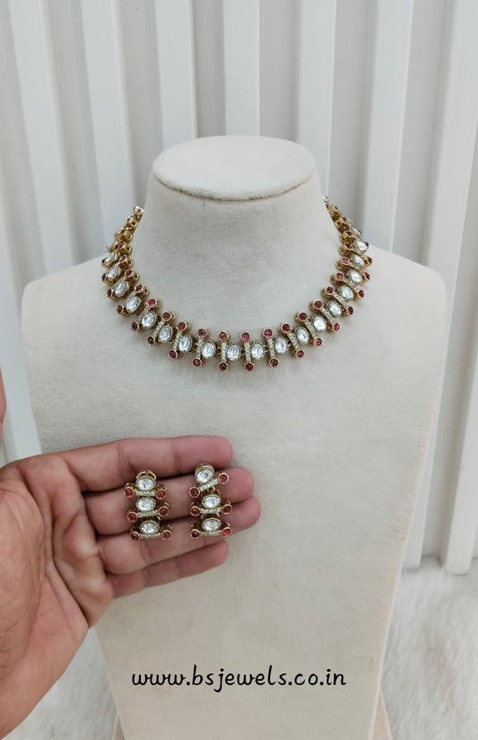 Ruby Gold Moissanite Kundan Necklace Jewellery Massy Set