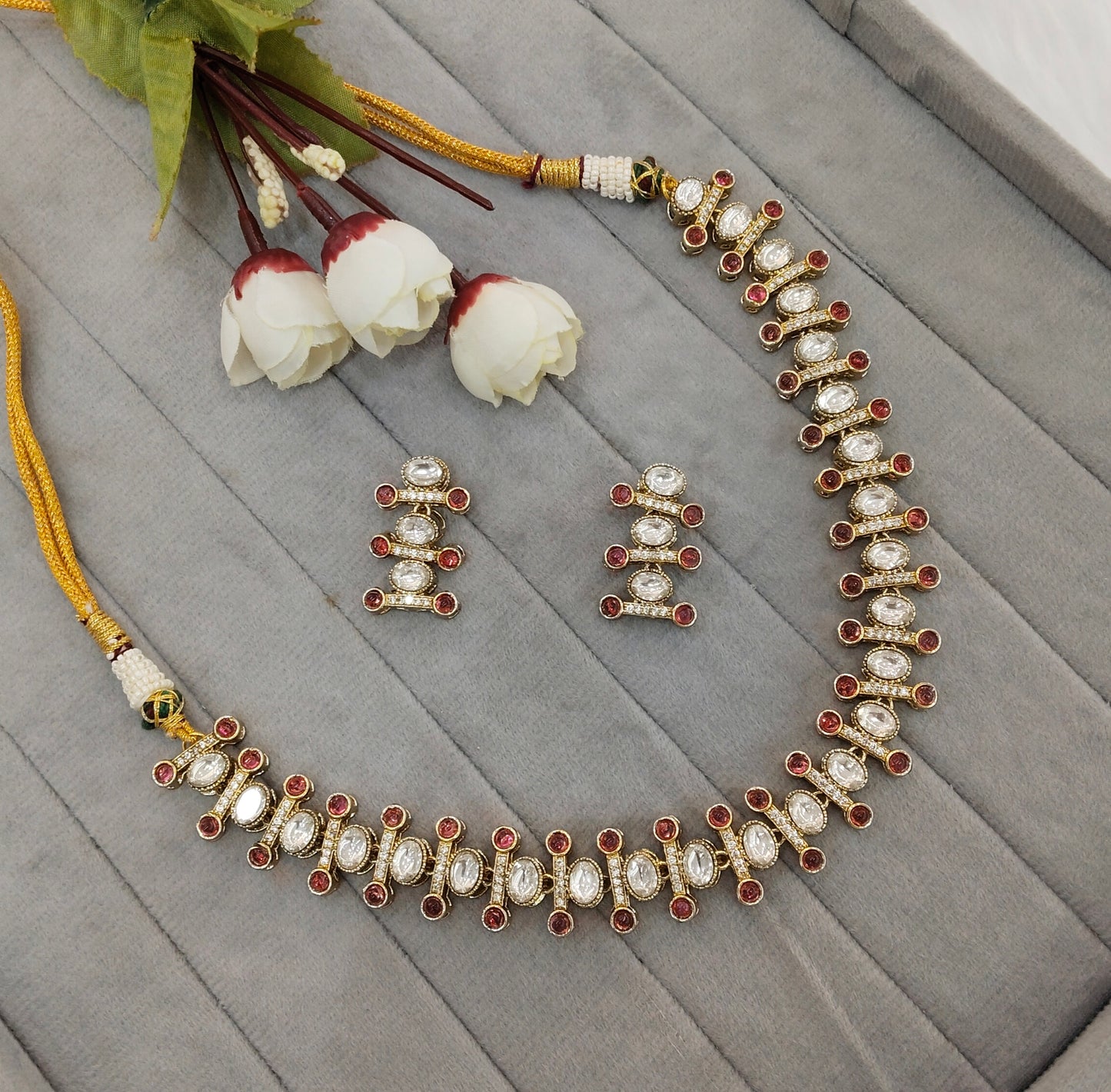 Ruby Gold Moissanite Kundan Necklace Jewellery Massy Set