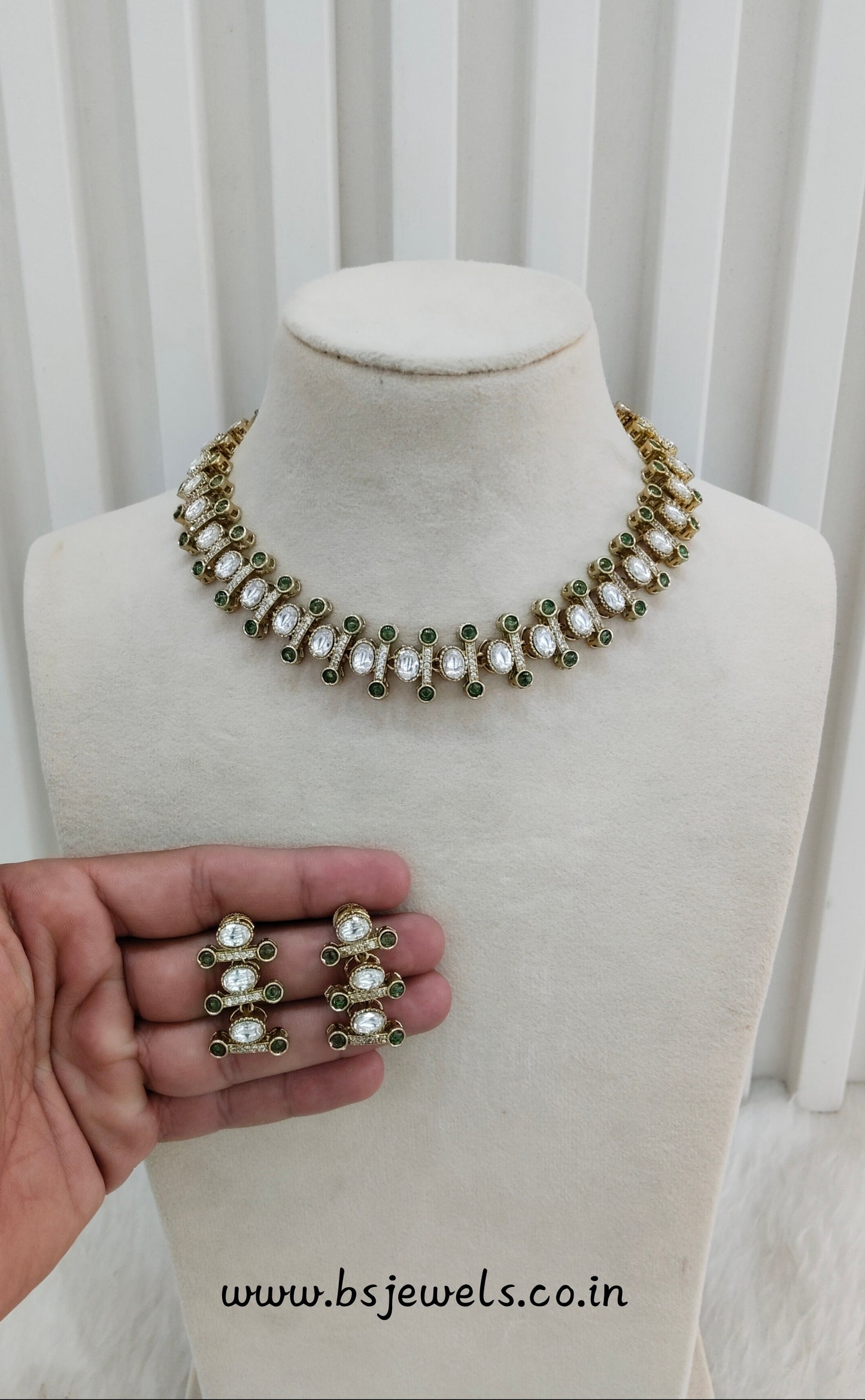 Green Gold Moissanite Kundan Necklace Jewellery Massy Set