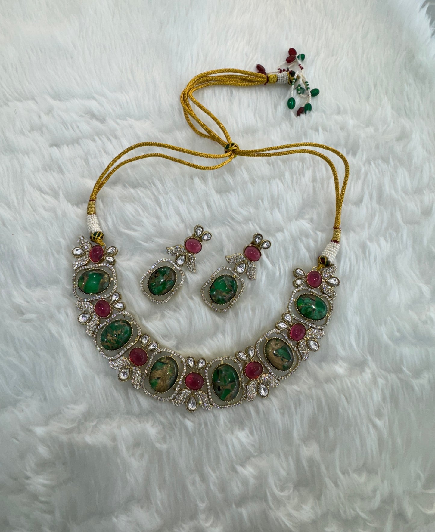 Ruby Green Necklace Jewellery Ria Set