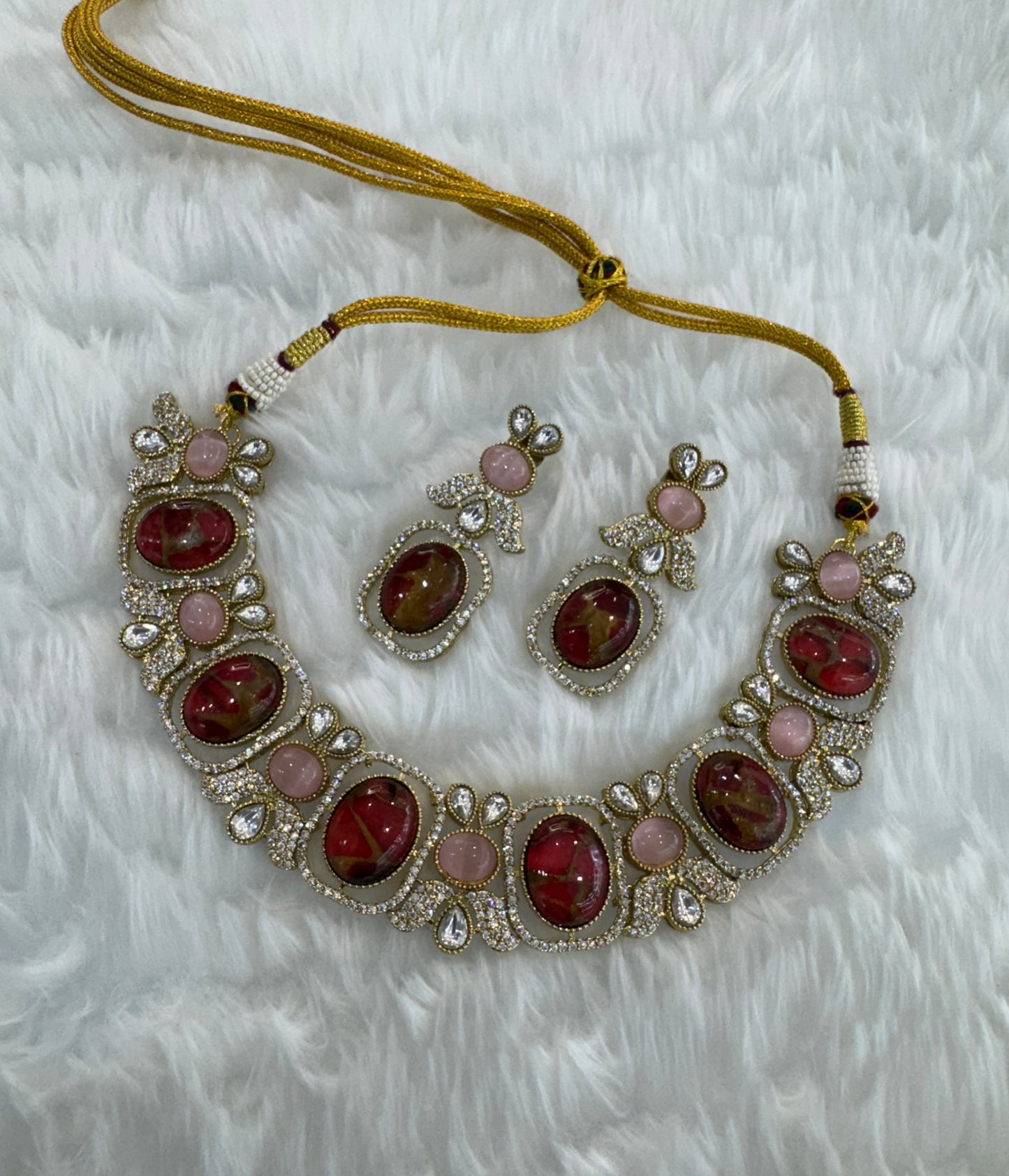 Ruby Pink Necklace Jewellery Ria Set