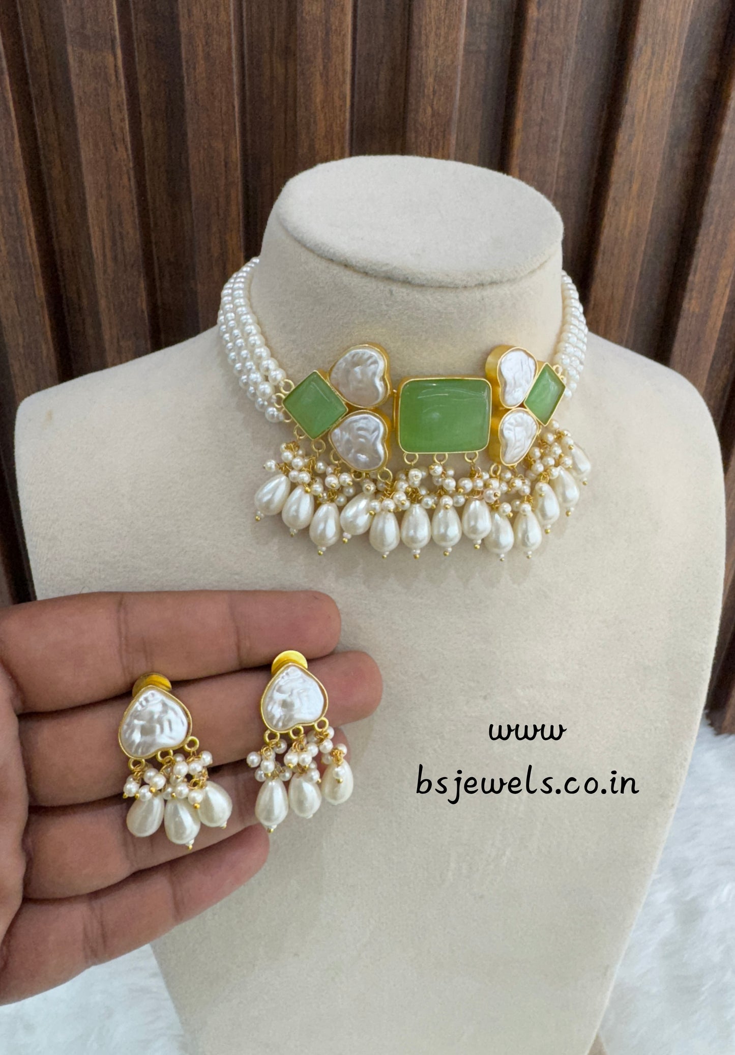 Mint Mother Of Pearl Stone Chokar Jewellery Olivia Set