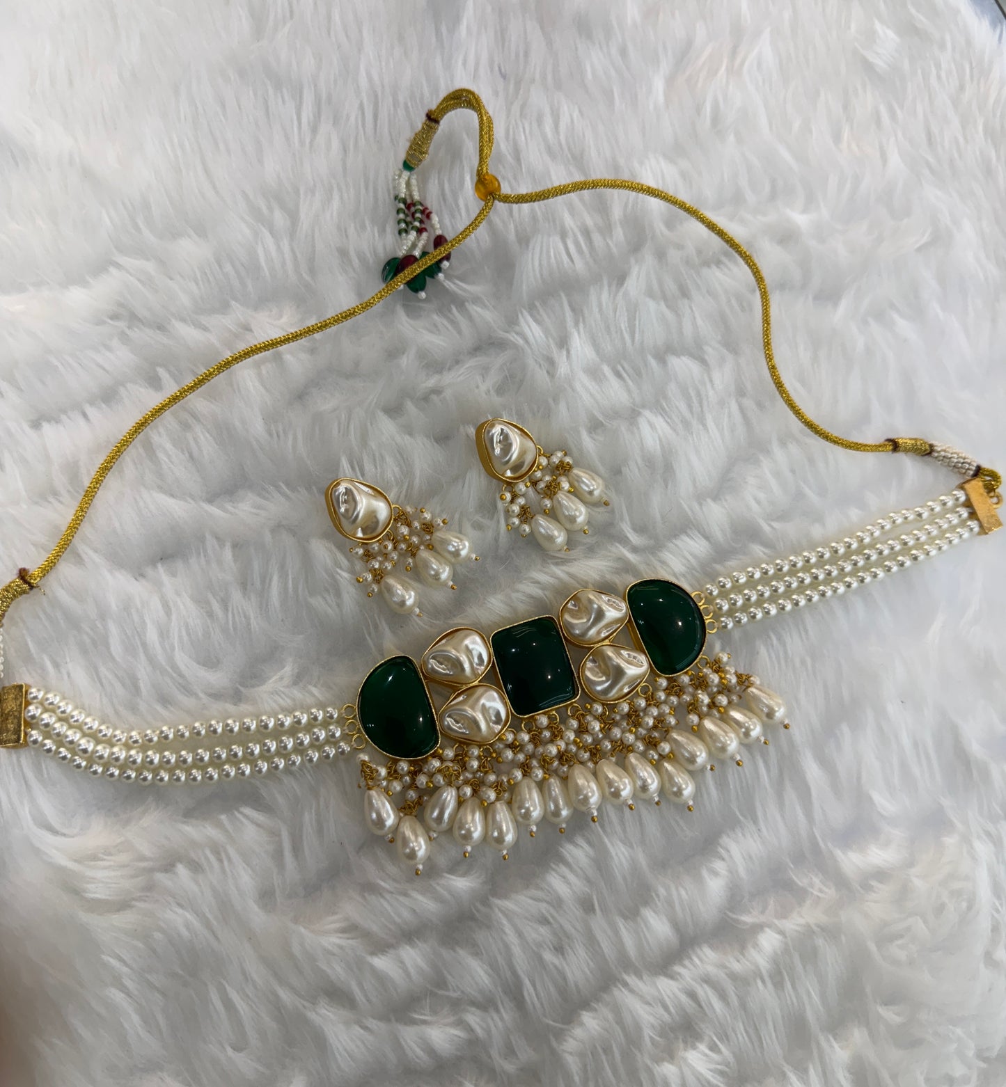 Green Mother Of Pearl Stone Chokar Jewellery Olivia Set