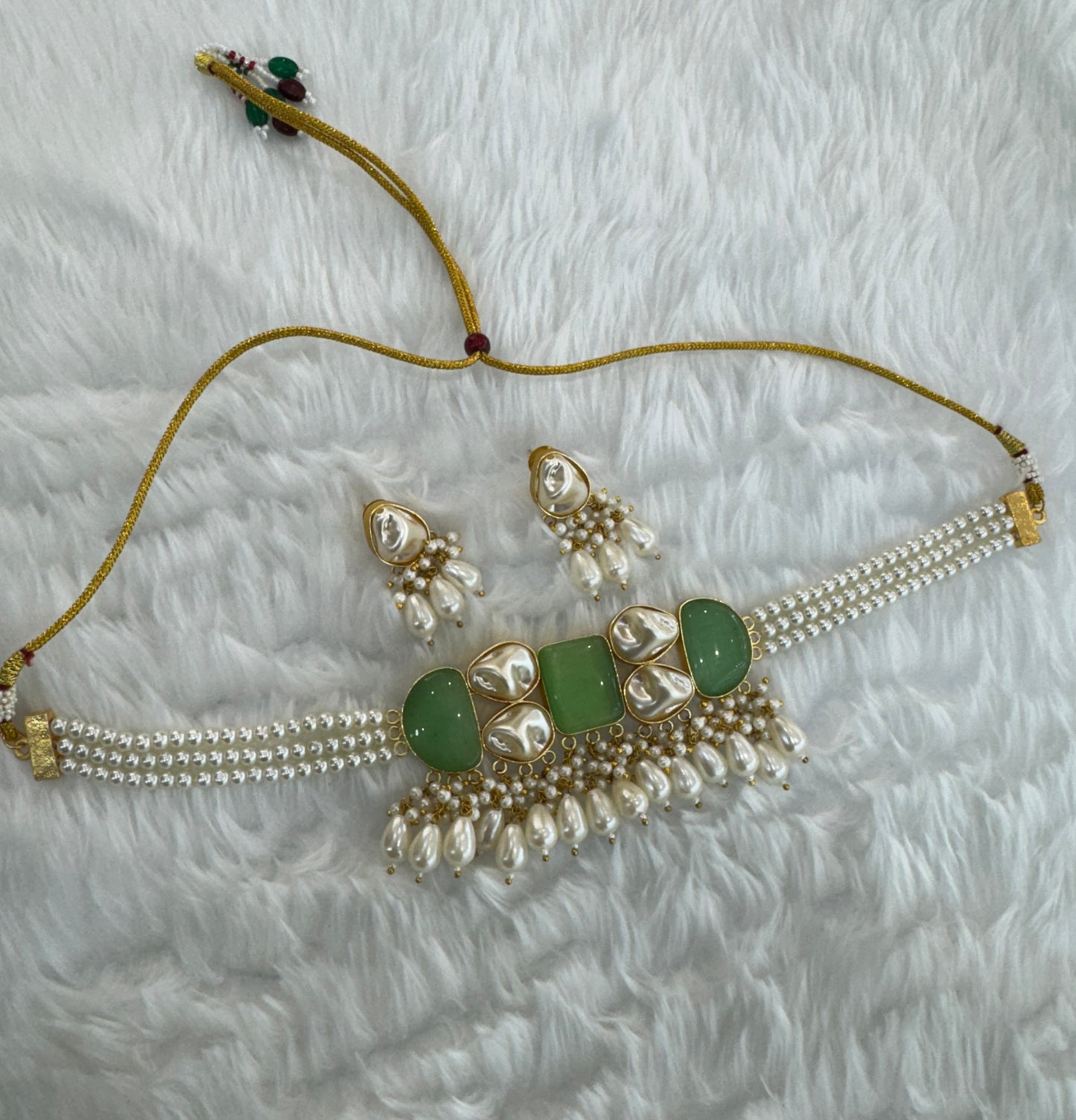 Mint Mother Of Pearl Stone Chokar Jewellery Olivia Set