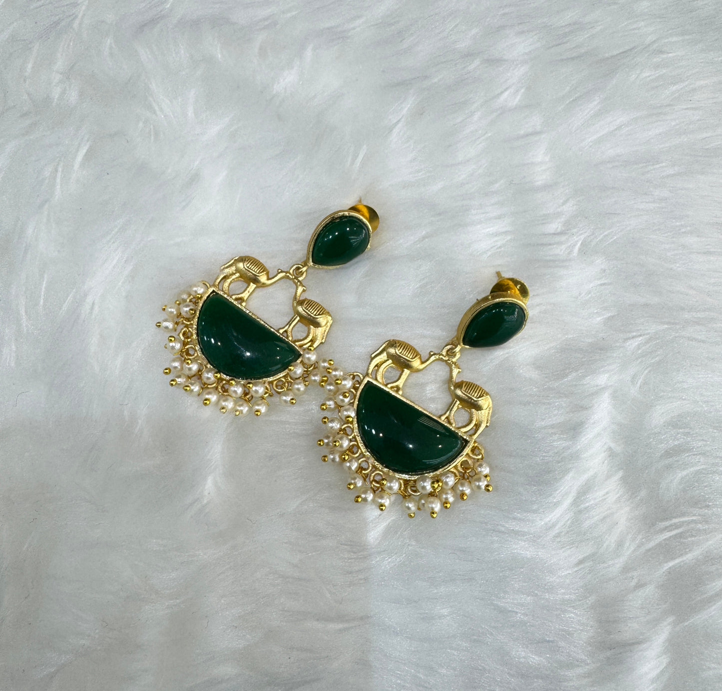 Green Mother Of Pearl Bollywood Aarna Earrings