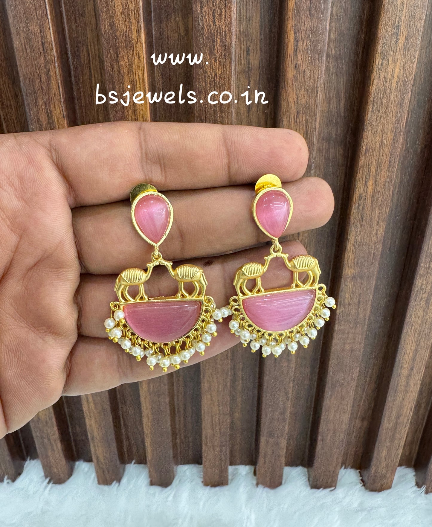 Dark Pink Mother Of Pearl Bollywood Aarna Earrings