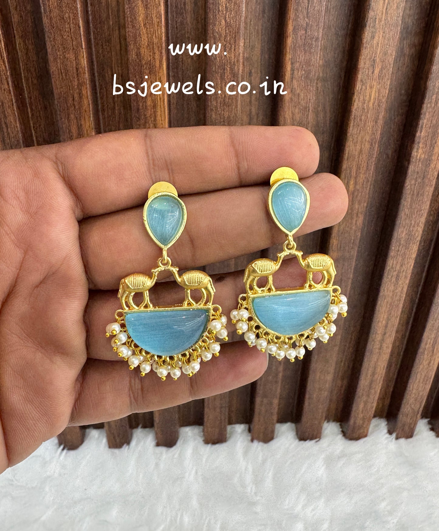 Sky Blue Mother Of Pearl Bollywood Aarna Earrings