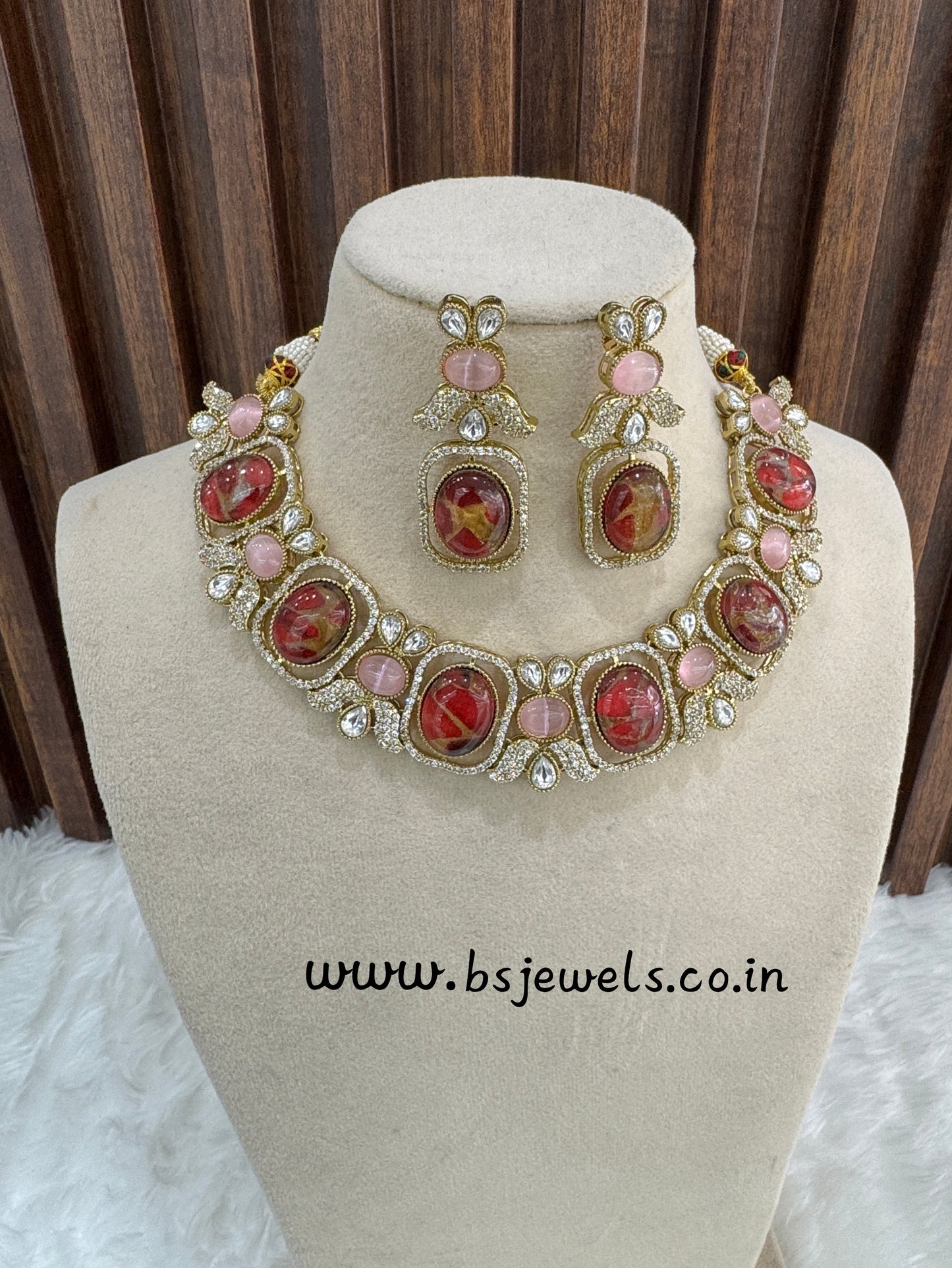 Ruby Pink Necklace Jewellery Ria Set