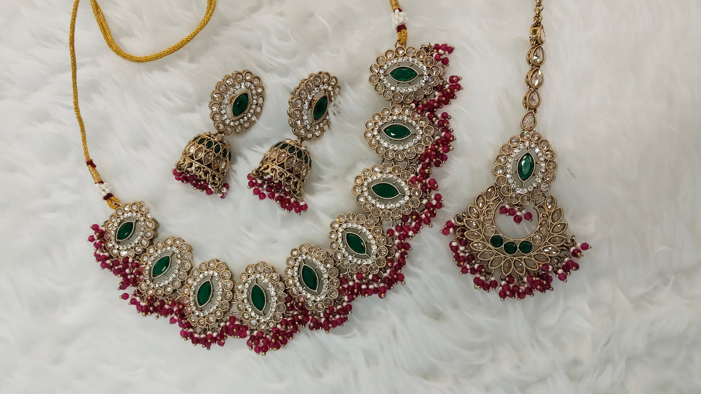 Majenta Green Necklace Jewellery Inaaya Set