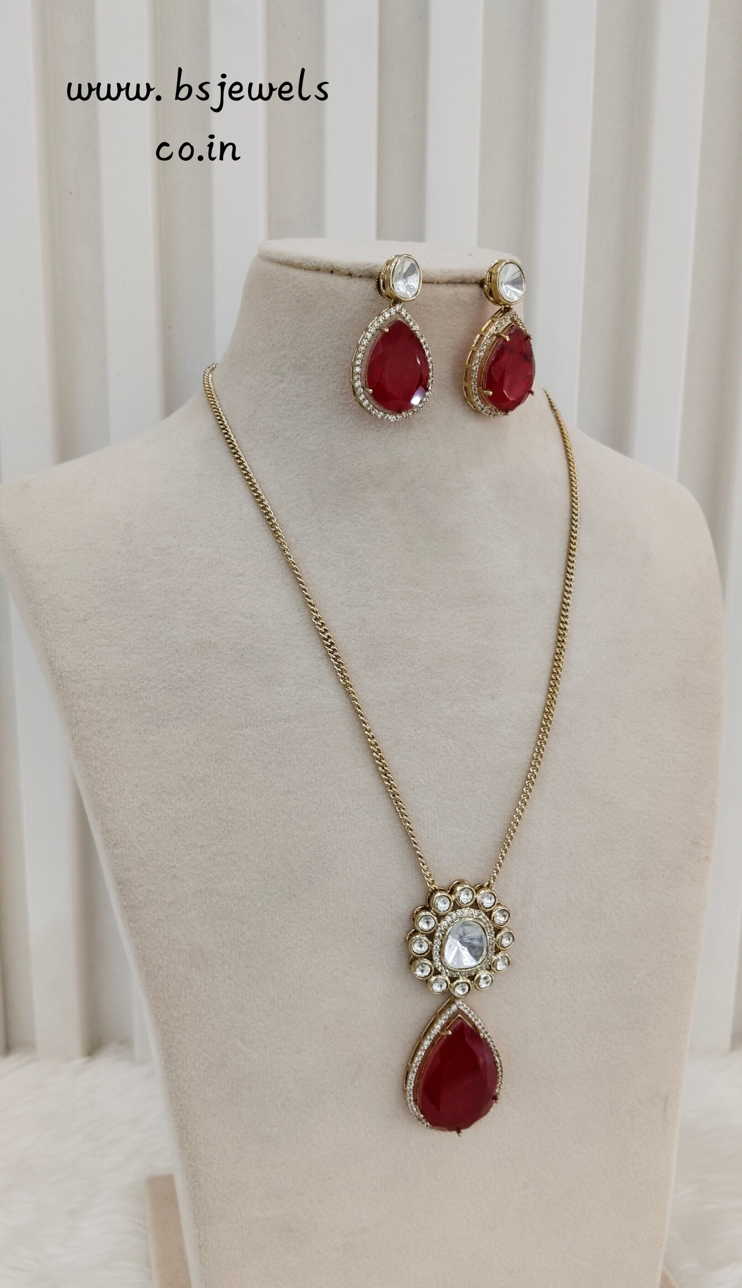 Ruby Gold Moissanite Kundan Necklace Jewellery Solis Chain Set