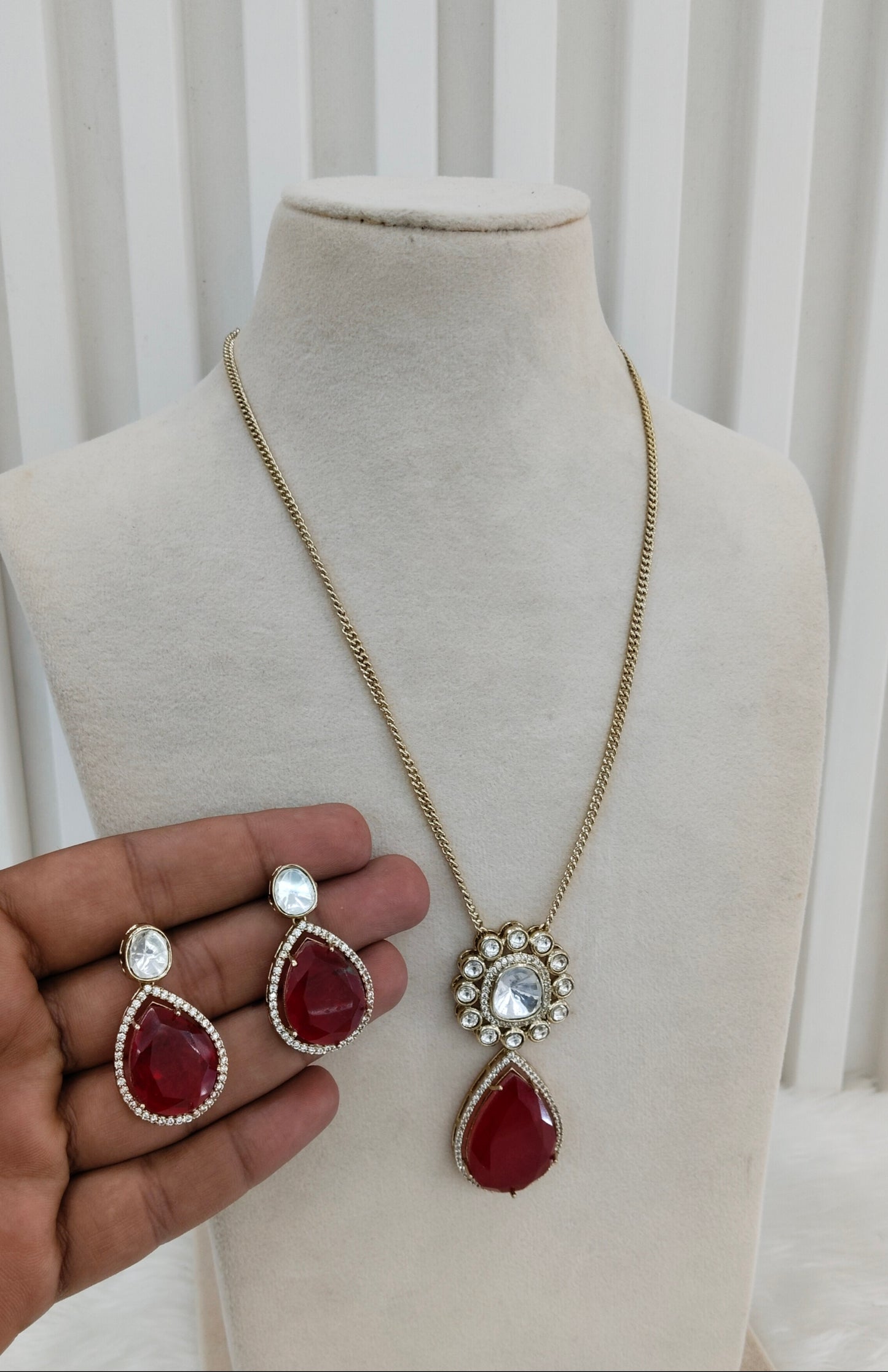Ruby Gold Moissanite Kundan Necklace Jewellery Solis Chain Set