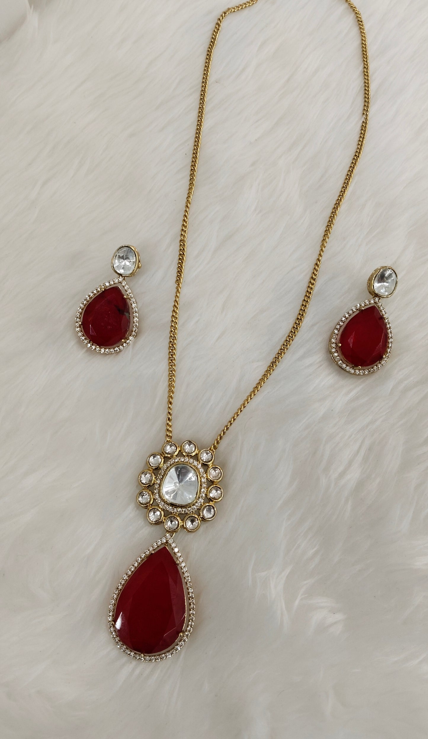 Ruby Gold Moissanite Kundan Necklace Jewellery Solis Chain Set