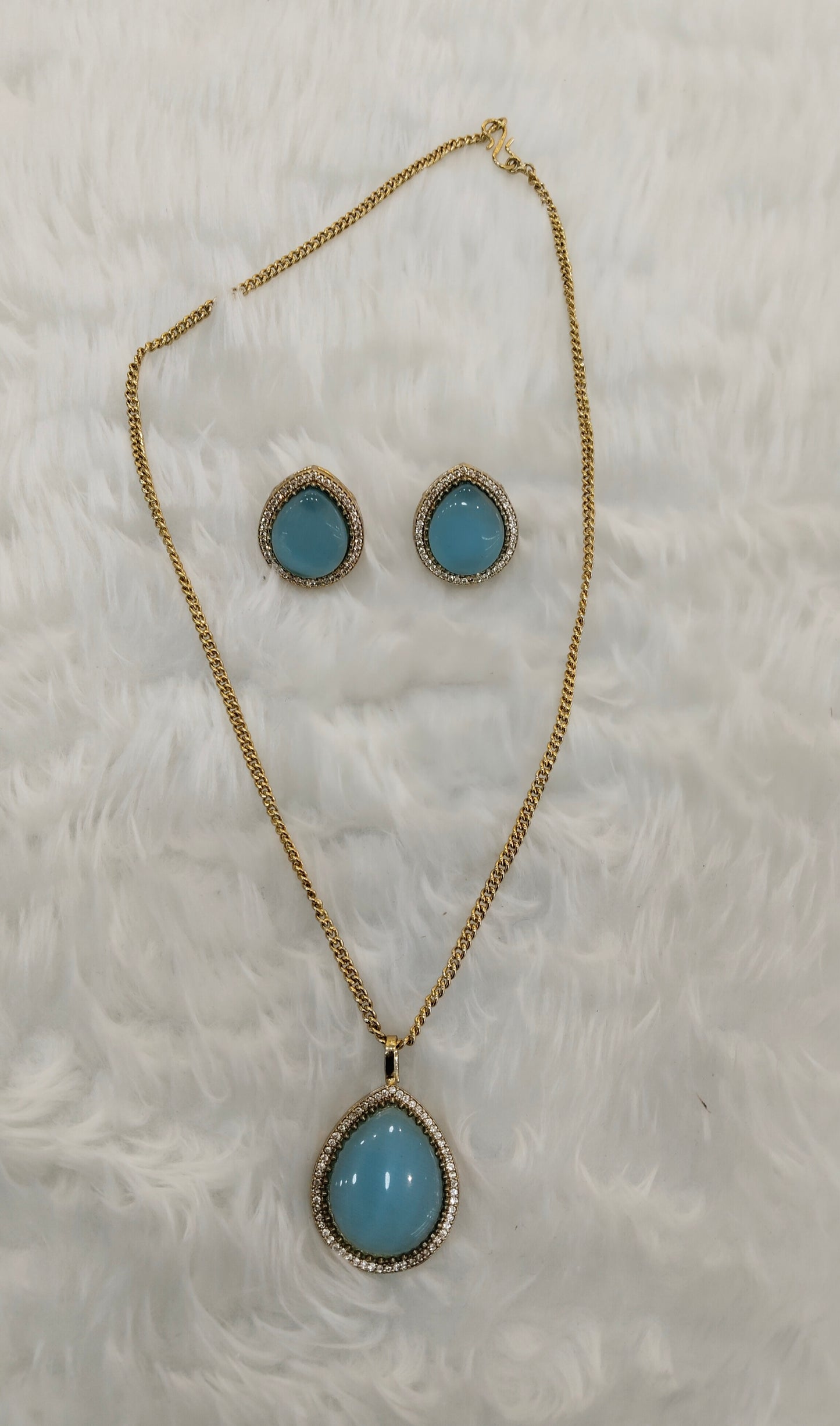 Sky Blue Gold Moissanite Kundan Necklace Jewellery Avenger Chain Set