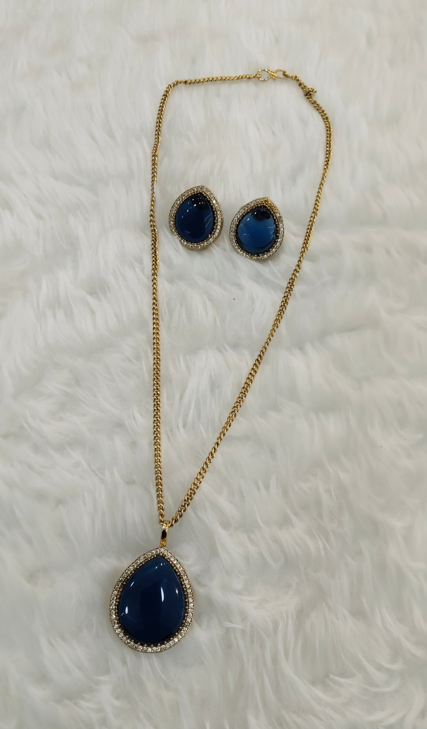 Blue Gold Moissanite Kundan Necklace Jewellery Avenger Chain Set
