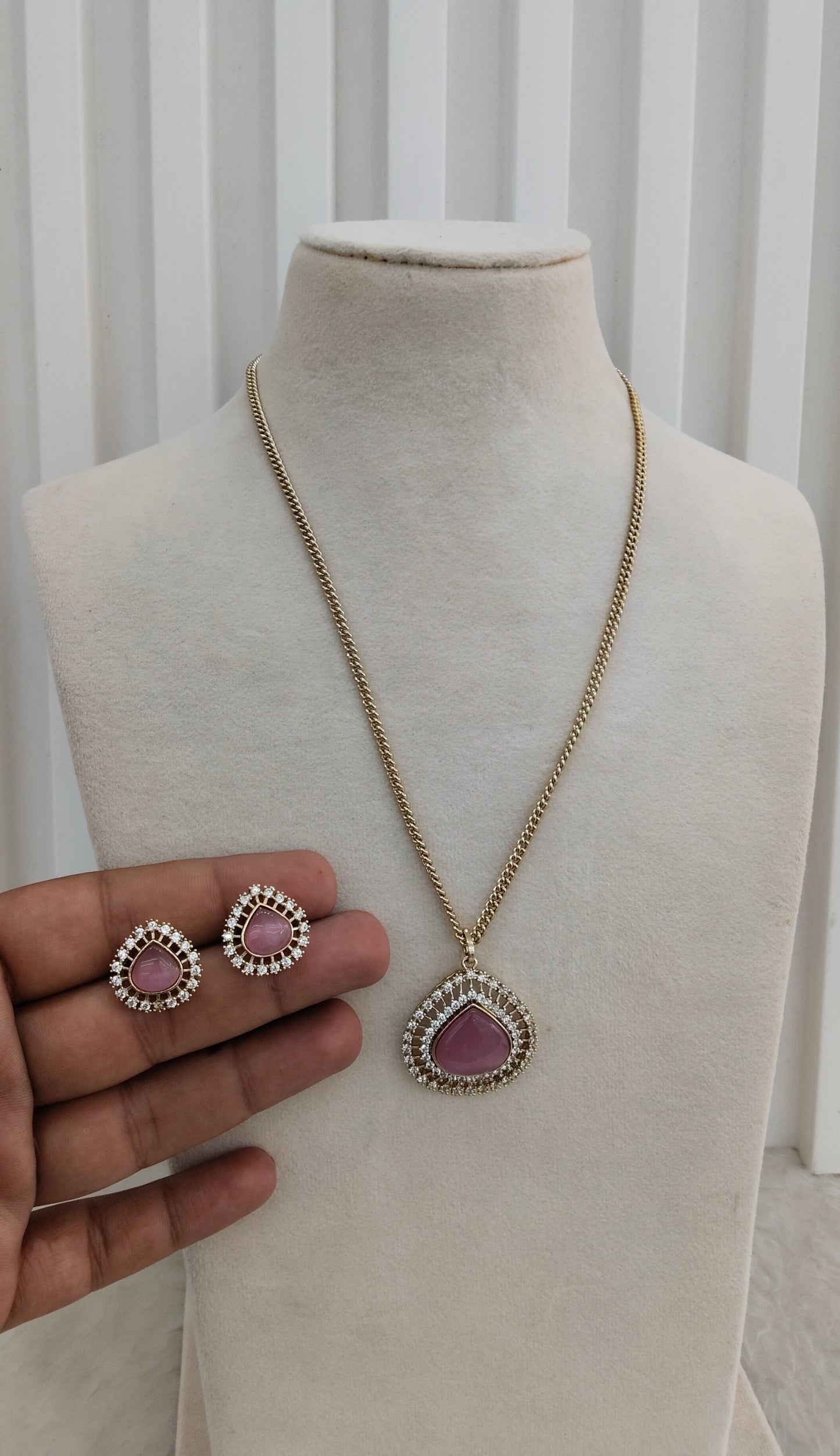 Pink Gold Moissanite Kundan Necklace Jewellery Avenger Chain Set