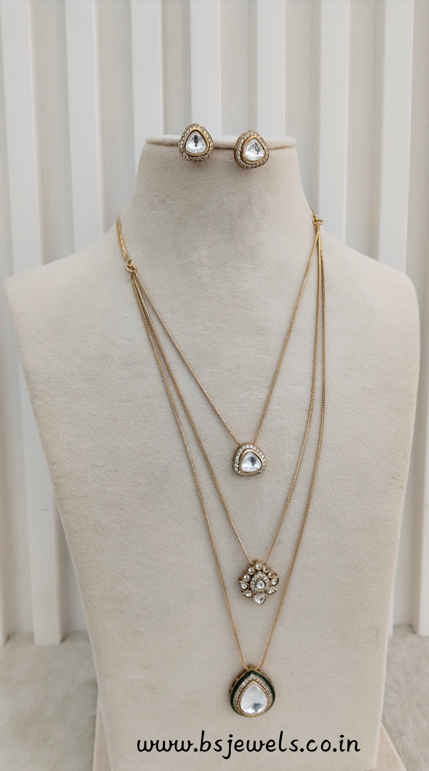 Green Gold Moissanite Kundan Necklace Jewellery Delux Chain Set