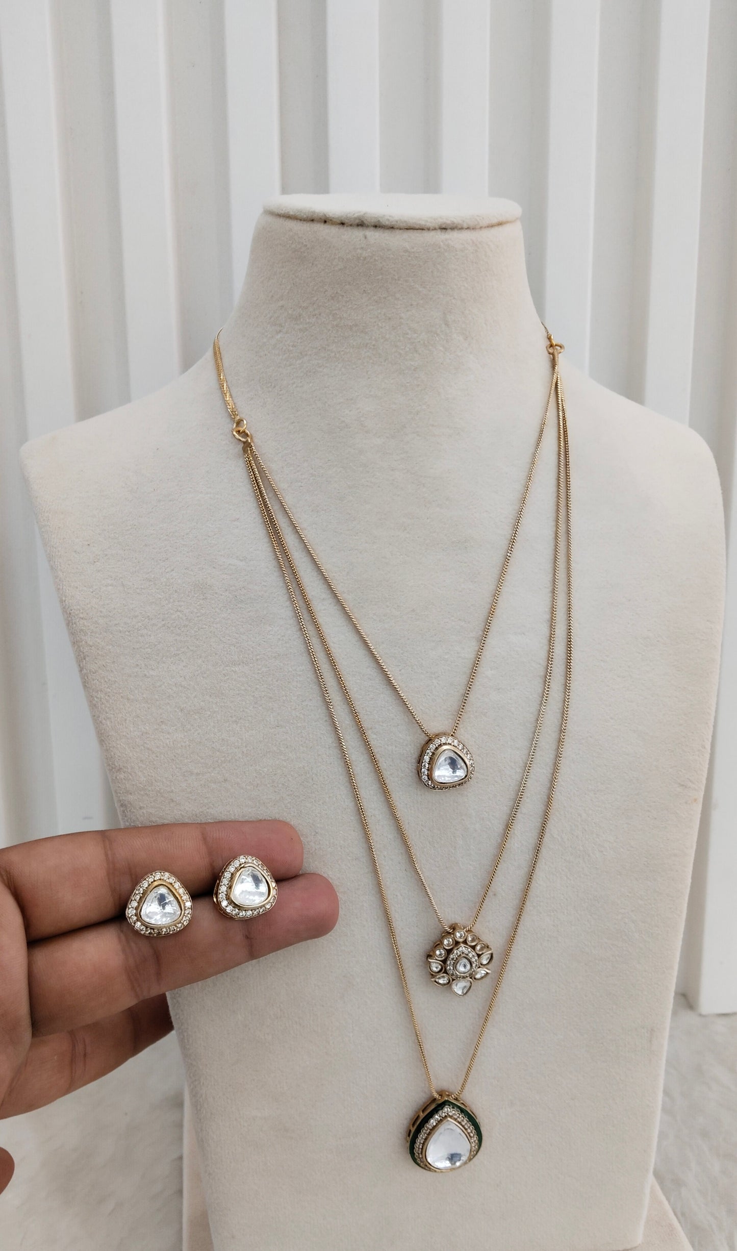 Green Gold Moissanite Kundan Necklace Jewellery Delux Chain Set