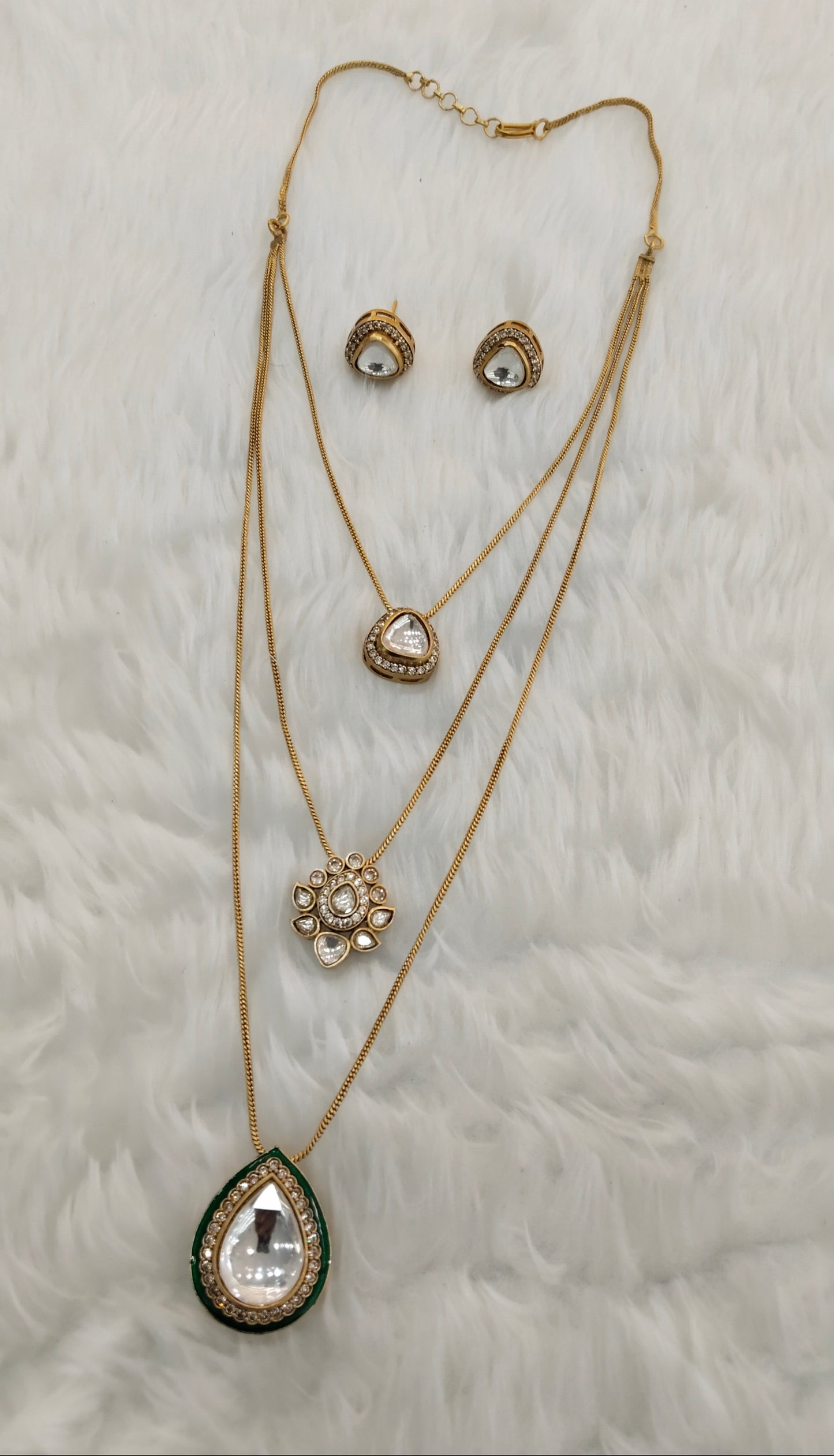 Green Gold Moissanite Kundan Necklace Jewellery Delux Chain Set