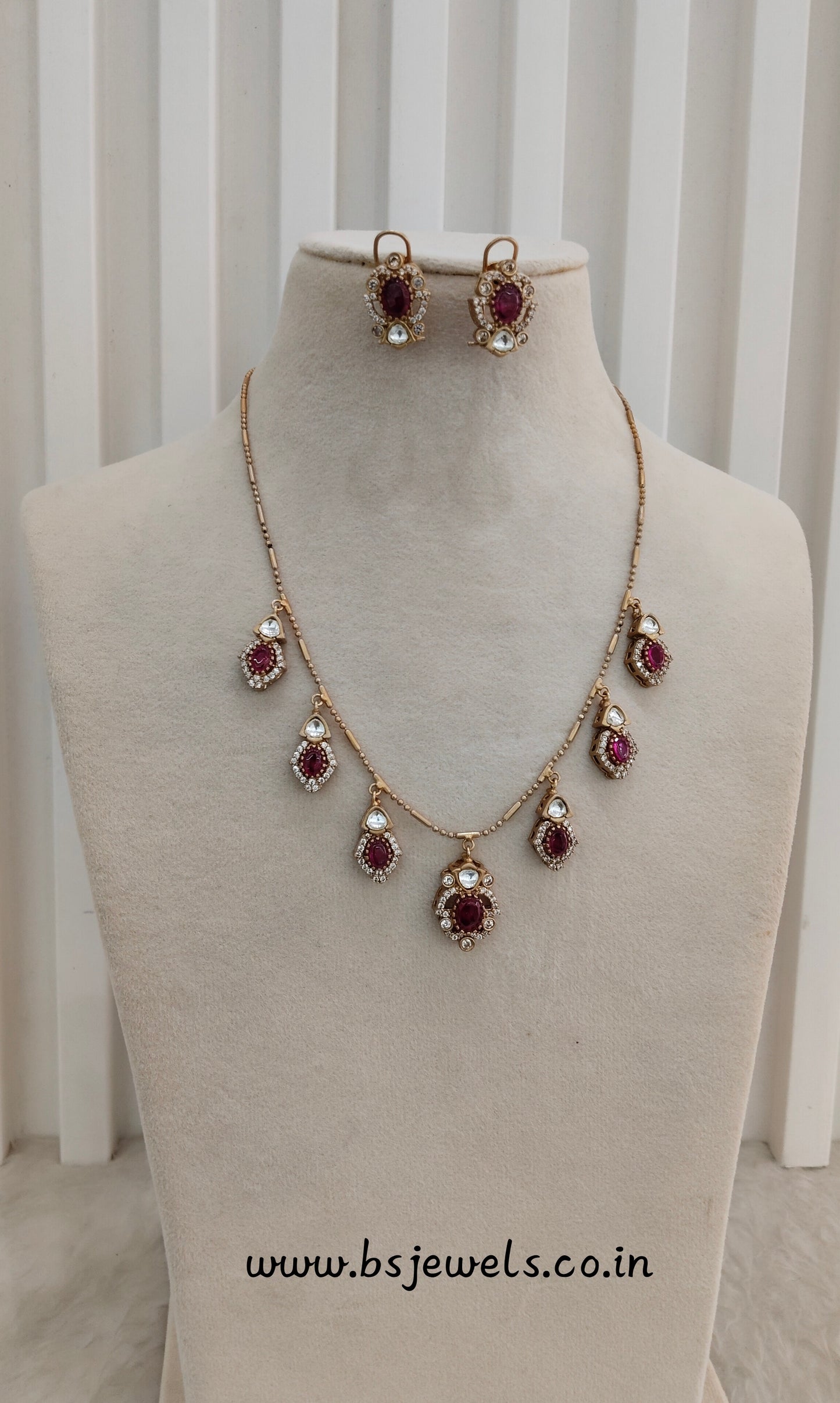 Ruby Gold Moissanite Kundan Necklace Jewellery Delux Chain Set