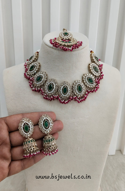 Majenta Green Necklace Jewellery Inaaya Set