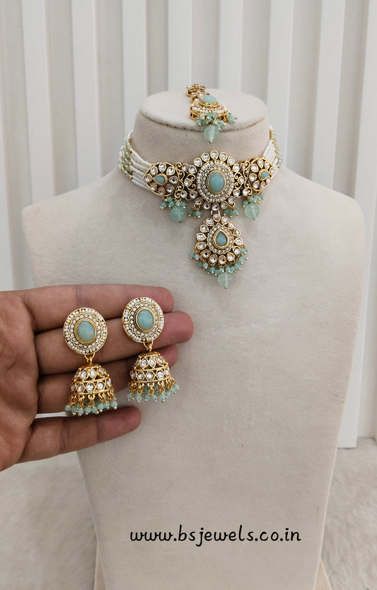 Sea Green Kundan Choker Jewellery Farhat Set