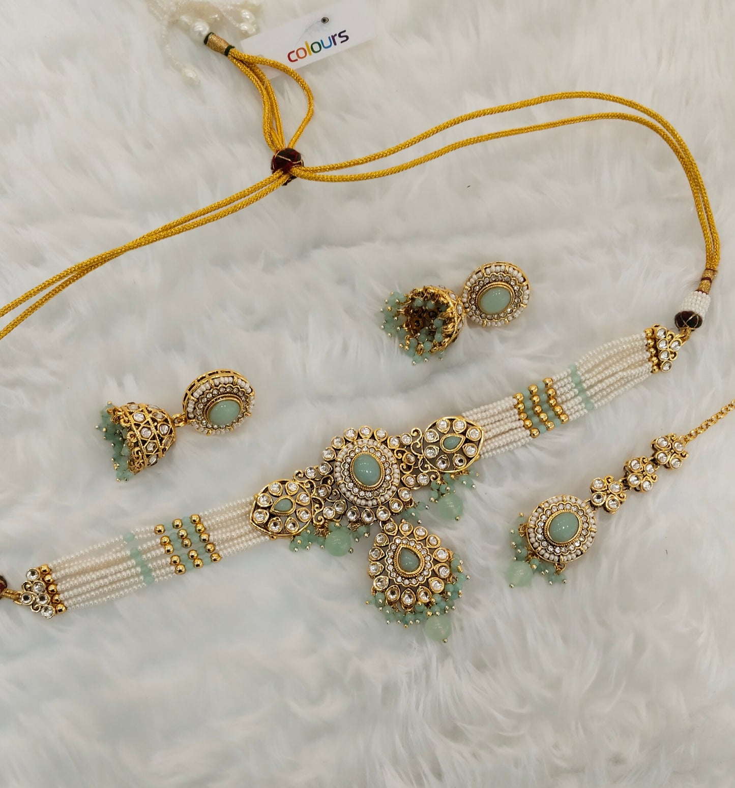 Sea Green Kundan Choker Jewellery Farhat Set
