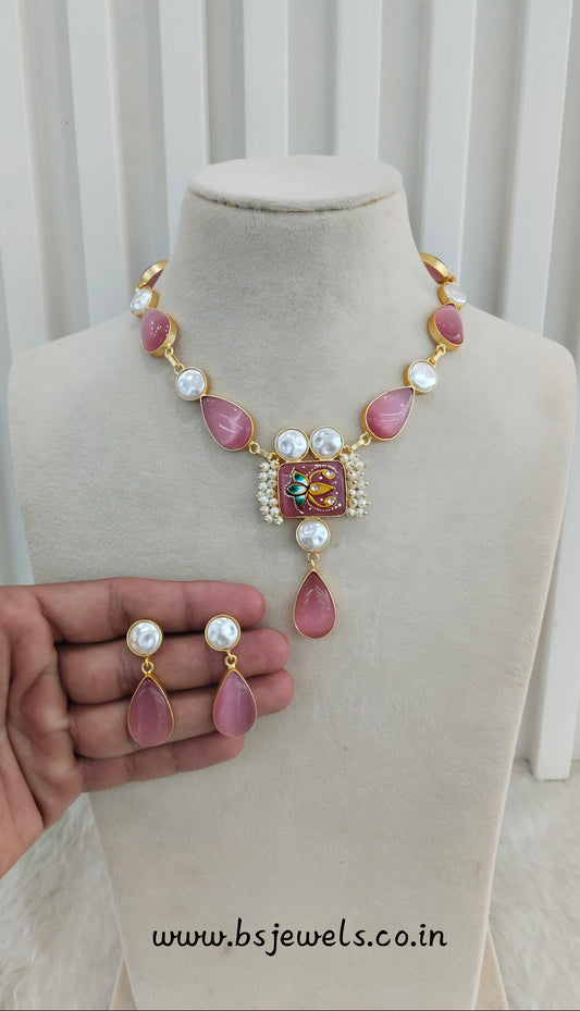 Pink Mother Of Pearl Stone Necklace Jewellery Mahindra Set