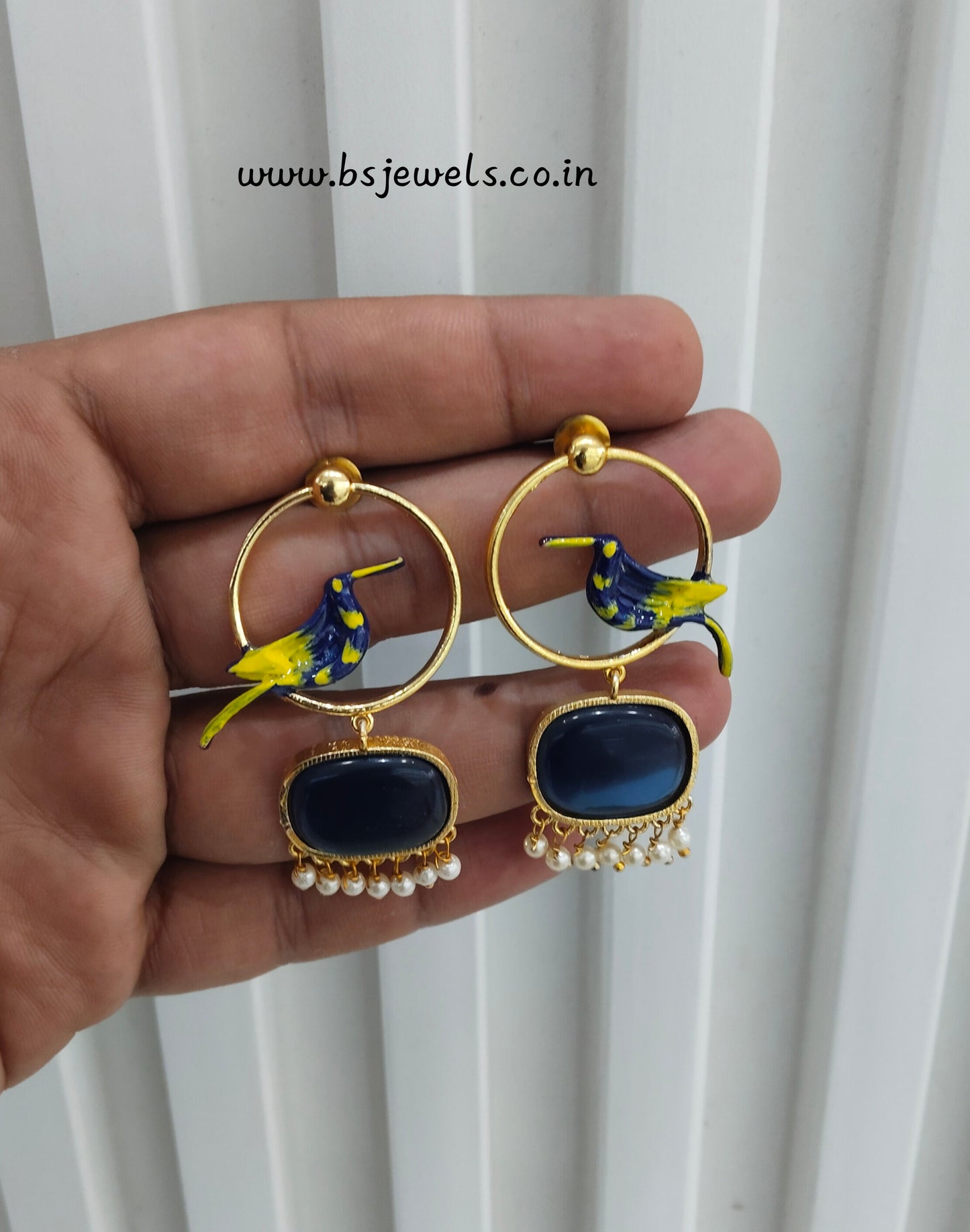 Blue Mother Of Pearl Bollywood Brass Earrings