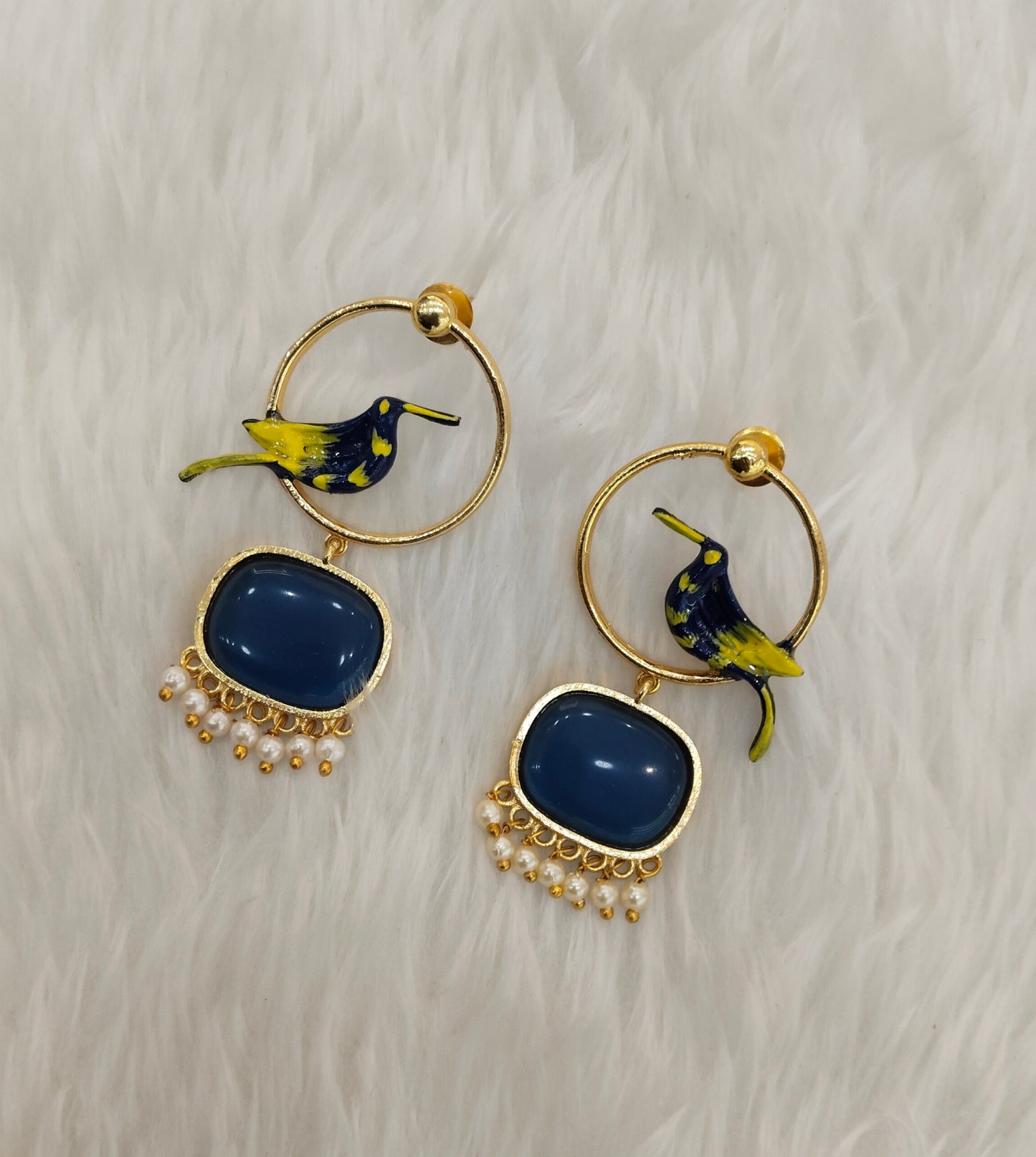 Blue Mother Of Pearl Bollywood Brass Earrings