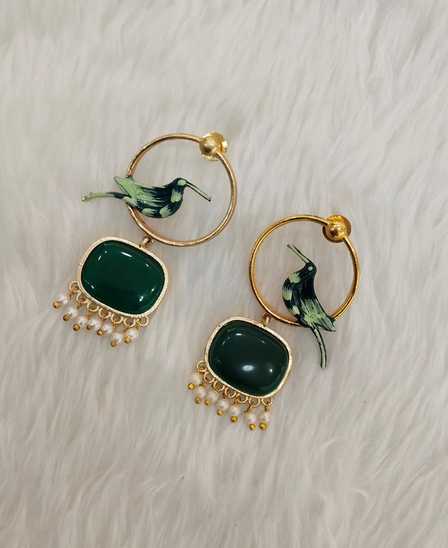Green Mother Of Pearl Bollywood Brass Earrings