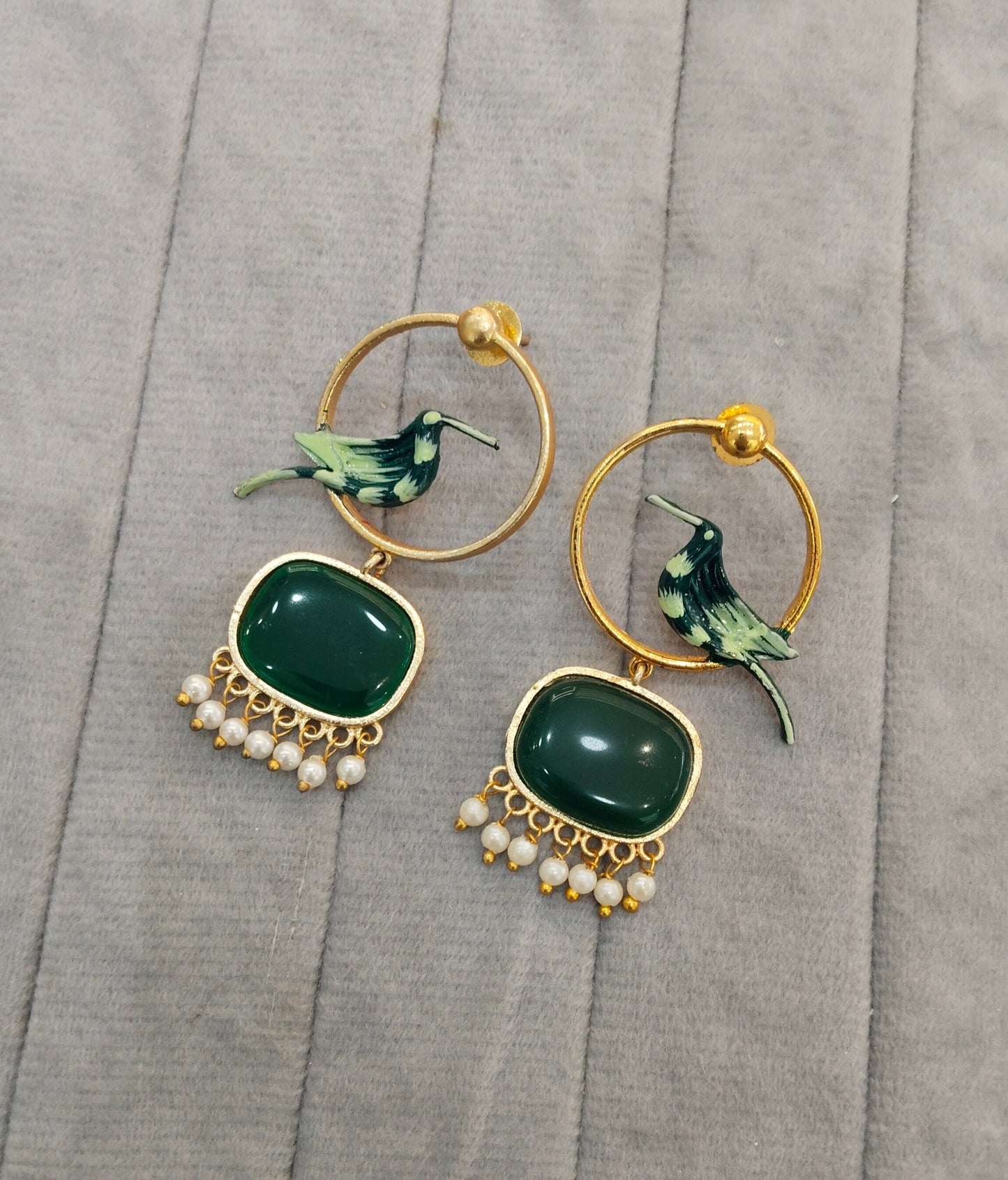 Green Mother Of Pearl Bollywood Brass Earrings