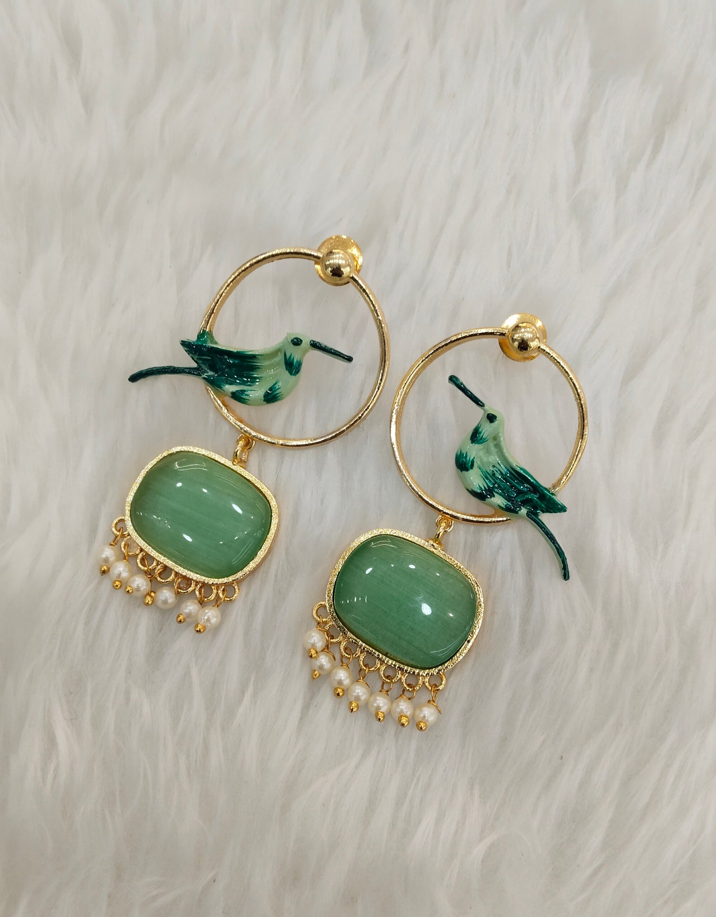 Sage Green Mother Of Pearl Bollywood Brass Earrings