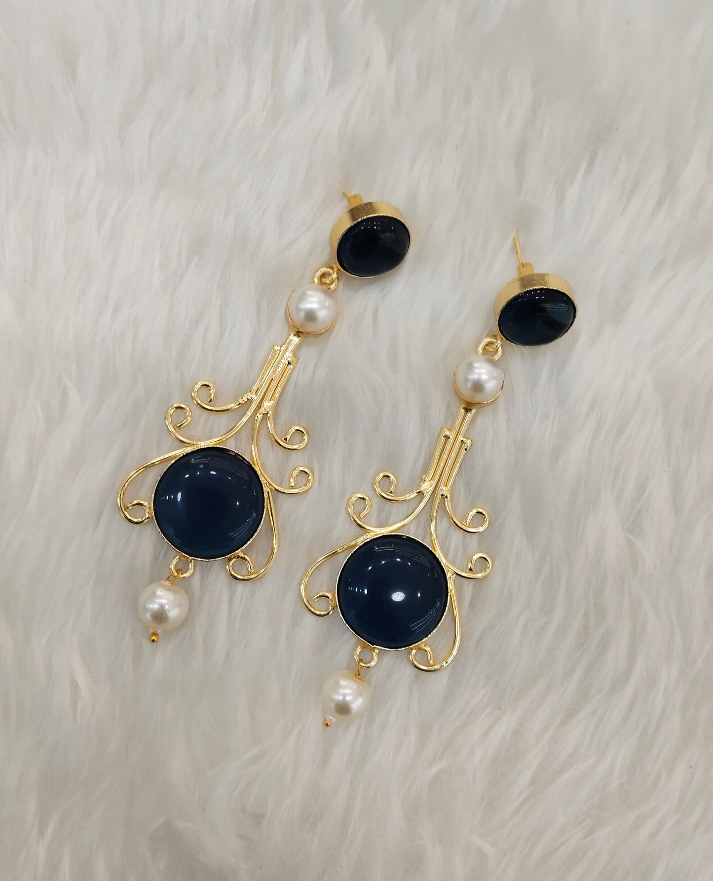 Blue Mother Of Pearl Bollywood Jombi Earrings