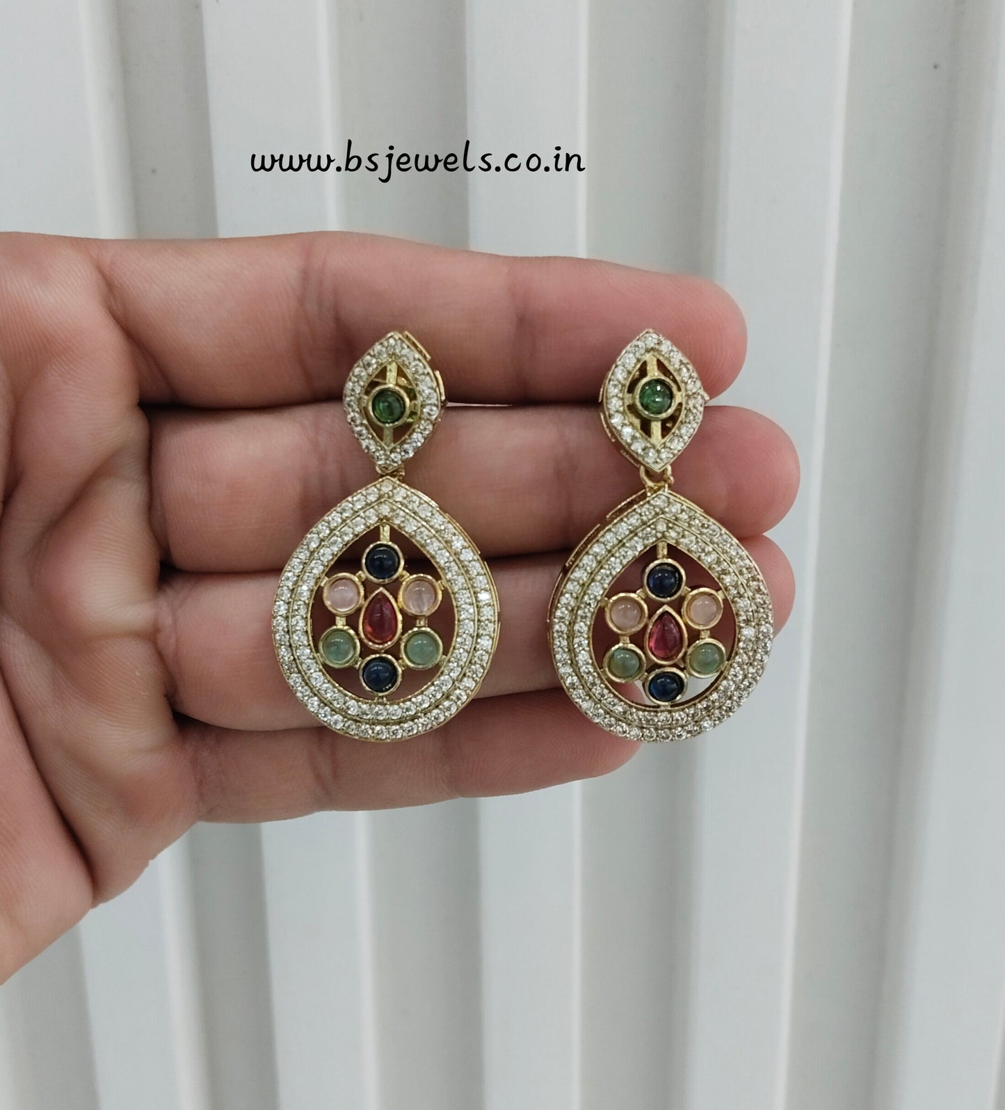 Multi Color Moissanite Kundan Bollywood Jombi Earrings