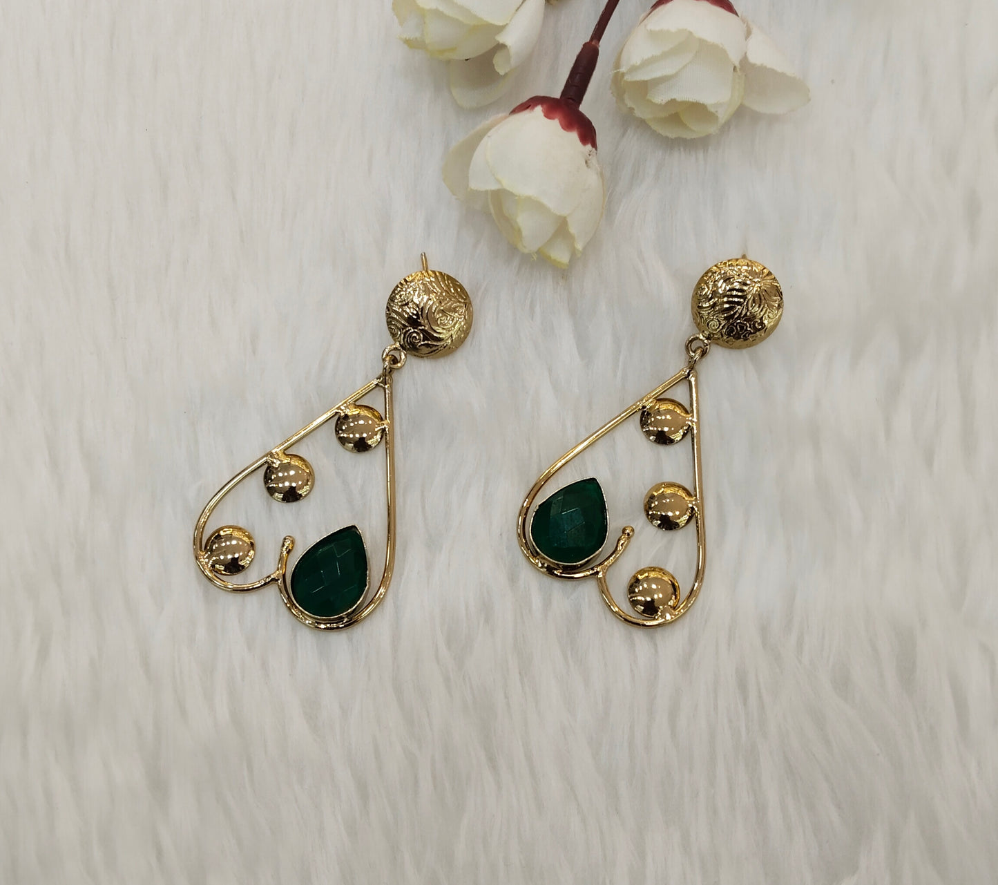 Green Moissanite Kundan Bollywood Jombi Earrings