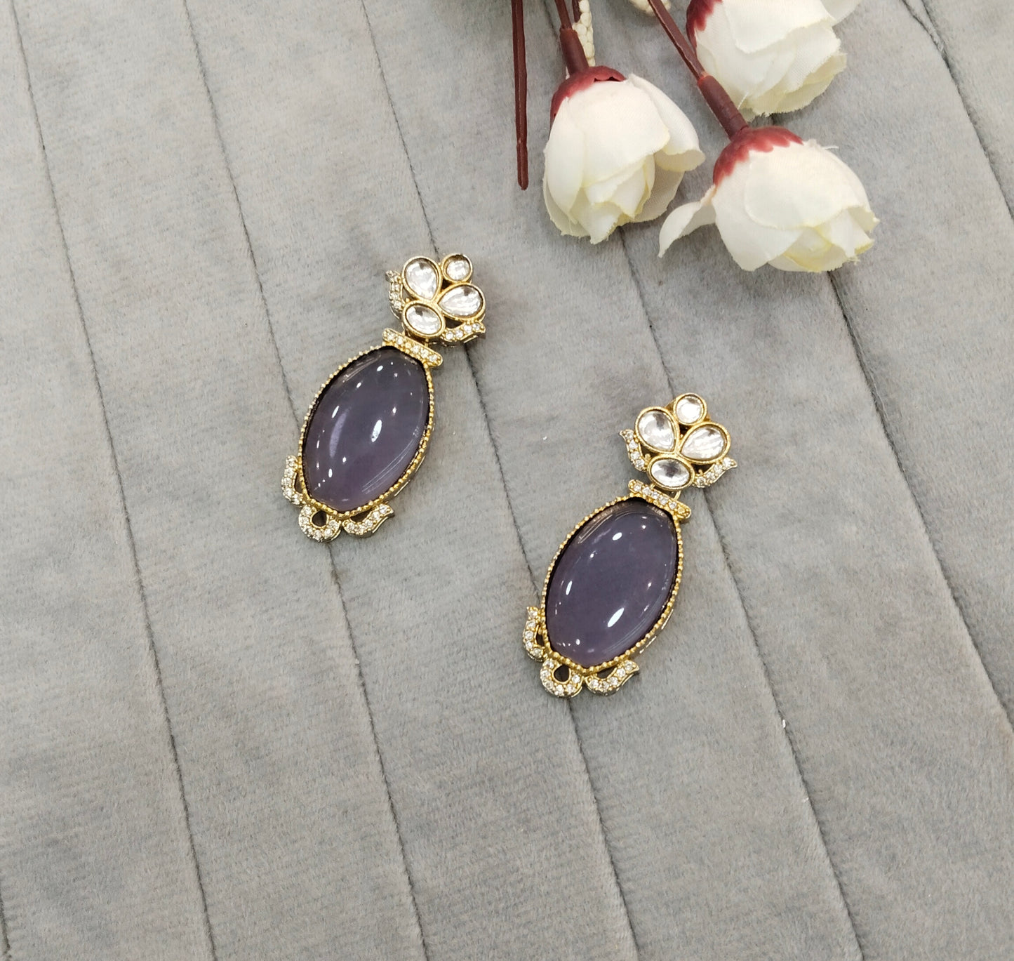 Purple Moissanite Kundan Bollywood Jombi Earrings