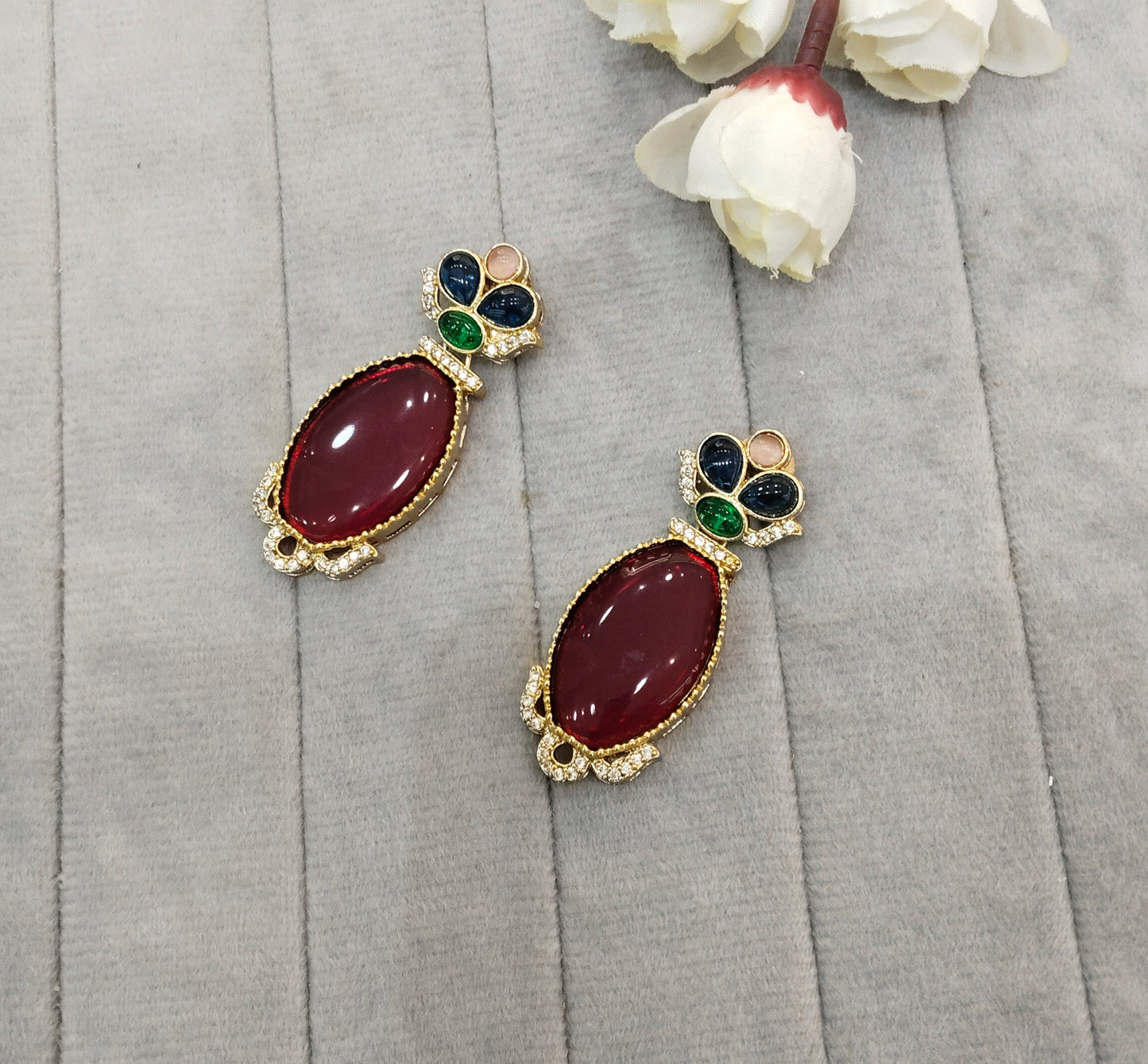 Multi Color Moissanite Kundan Bollywood Jombi Earrings