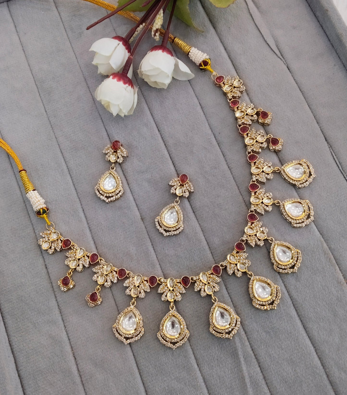 Ruby Gold Moissanite Kundan Necklace Jewellery Szunki Set