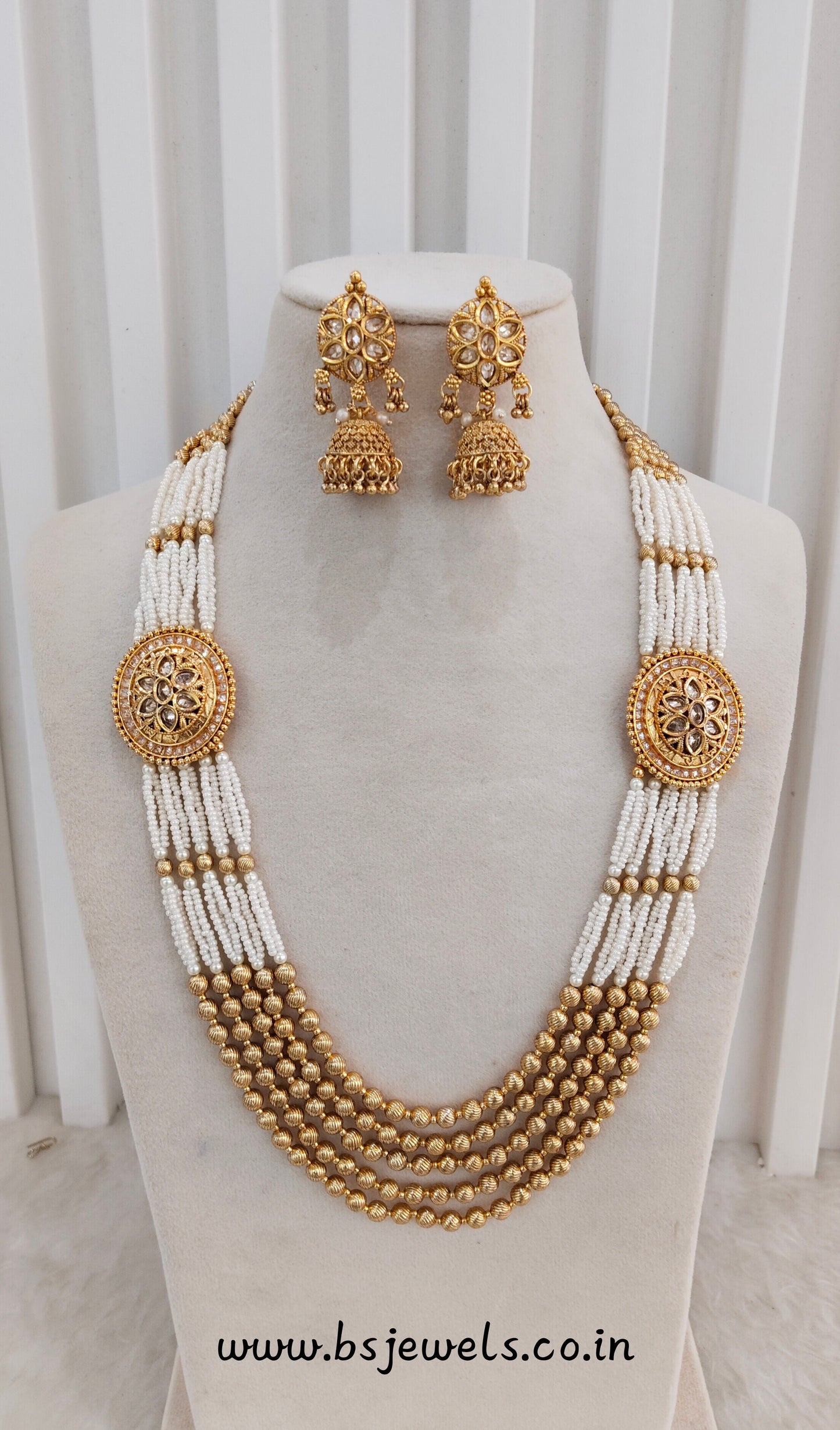 Gold Polki Long Layered Necklace Jewellery Udham Set