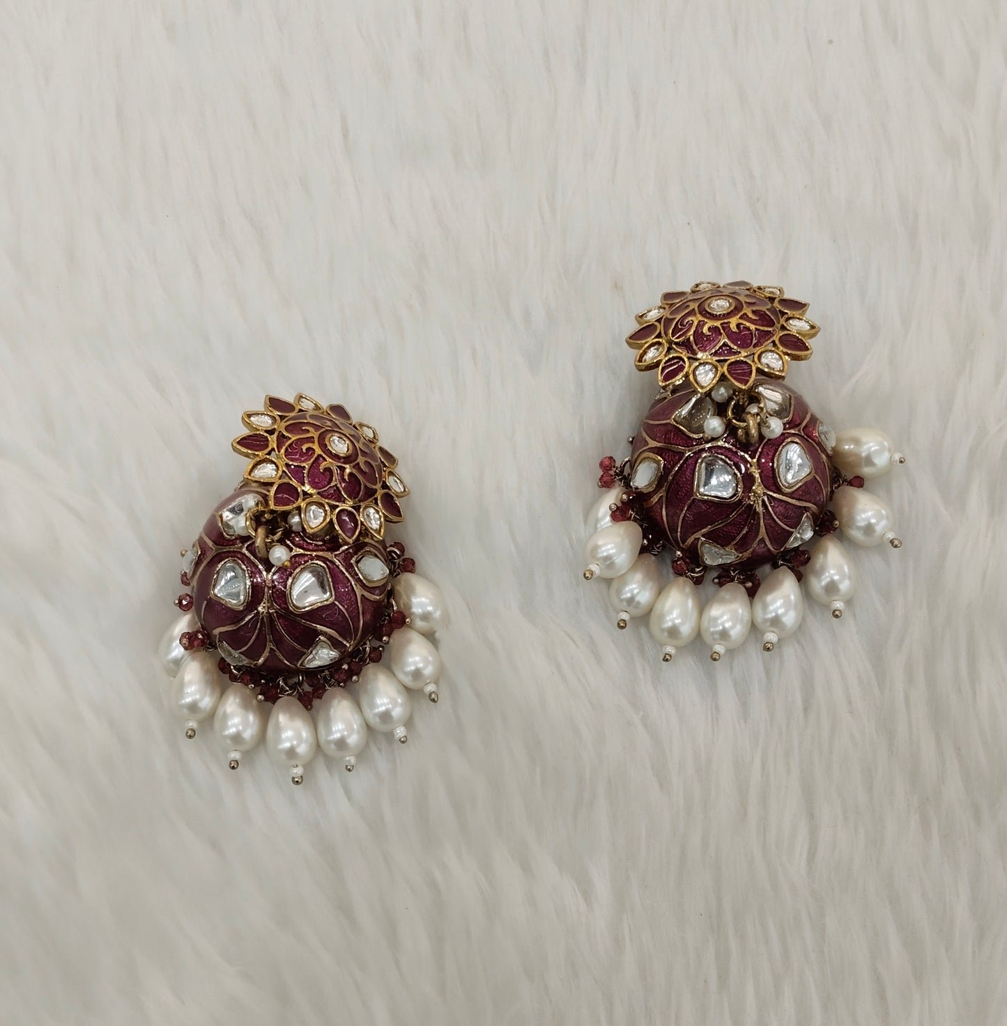 Purple Antique Gold Stud Bollywood Shota Earrings